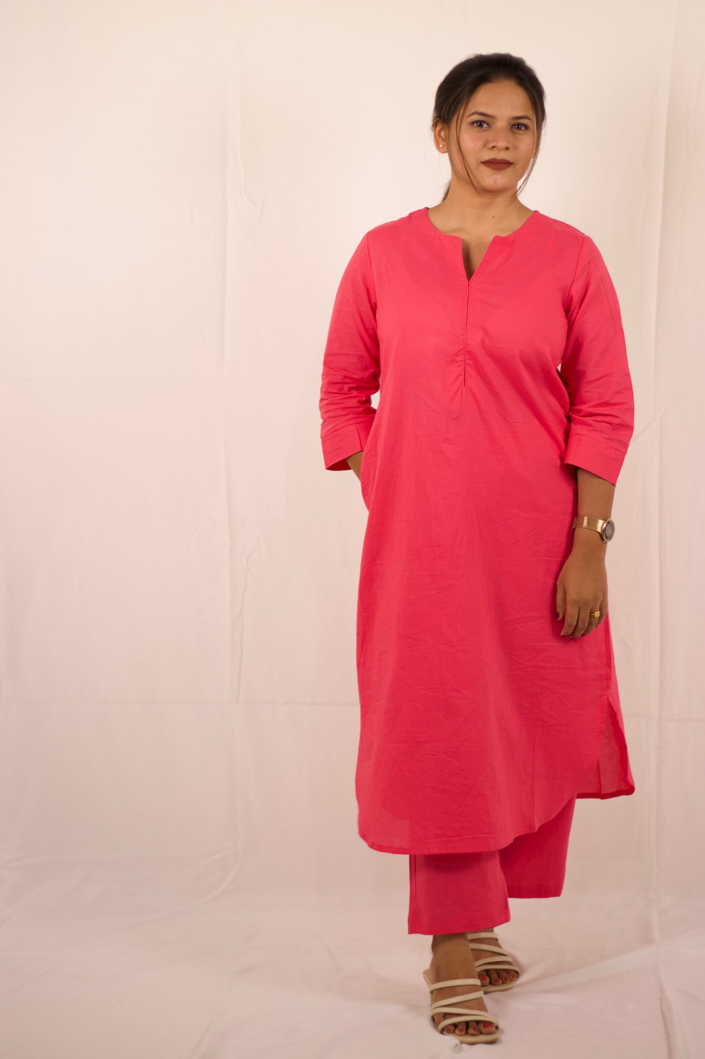 Nurvi Aura Kurti Set: Pink