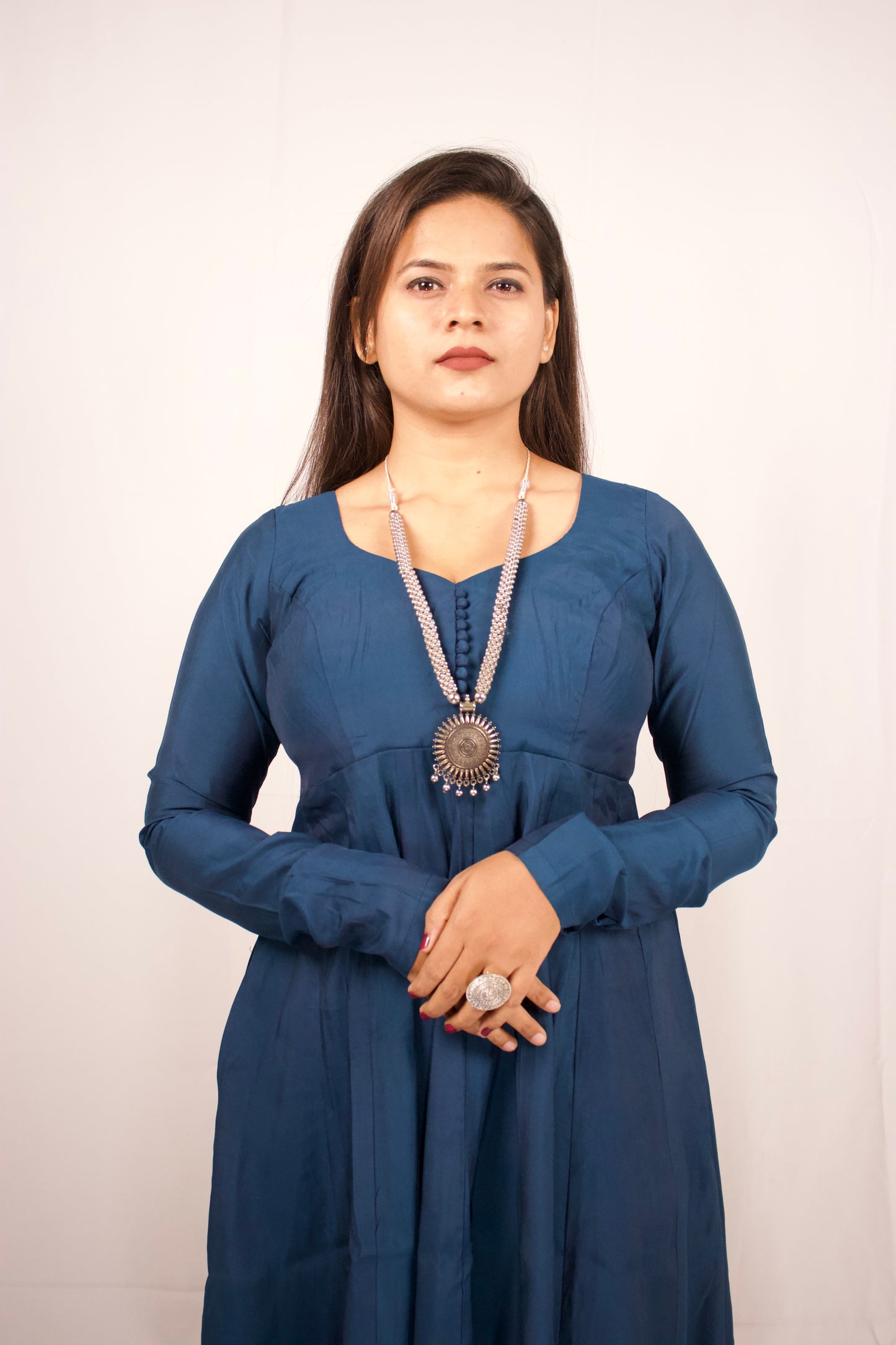 Blue Chanderi 16 Panel AnarKali Set