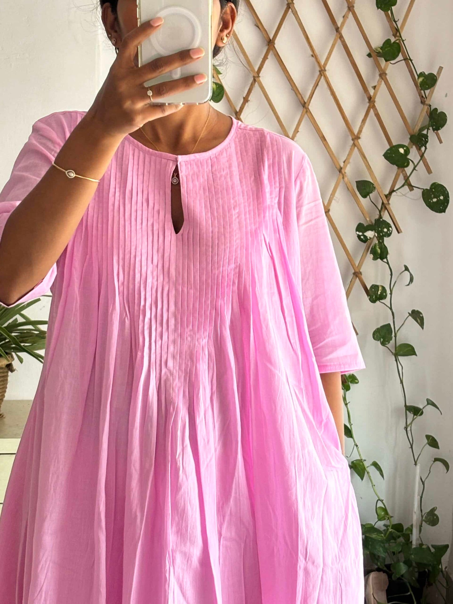 Lavender Mul Pleated Kurta Set