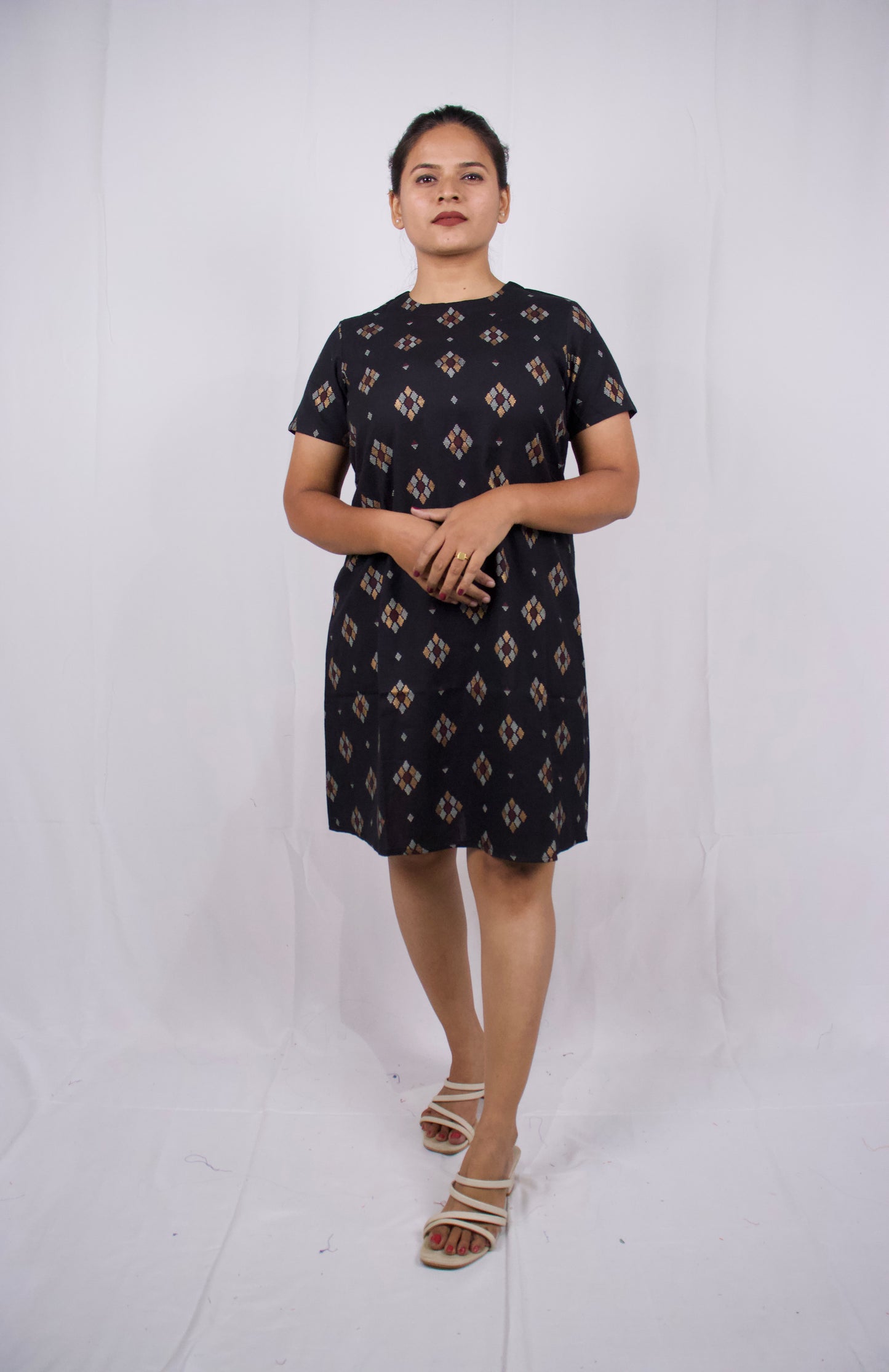 Black Printed Keyhole Dress