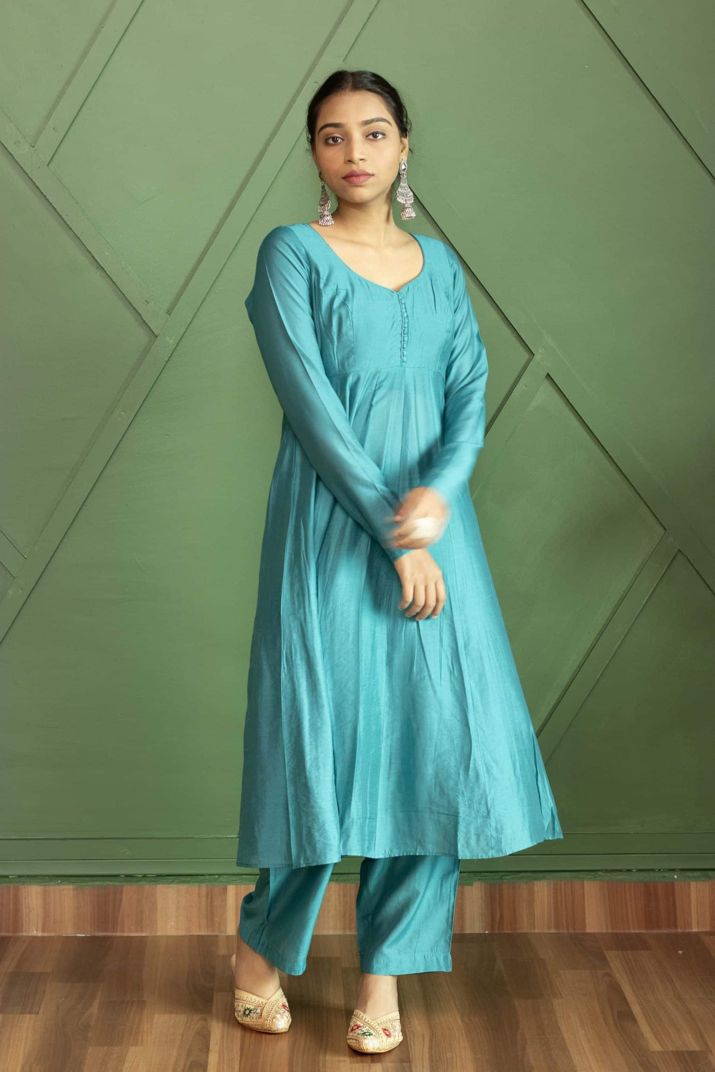 Teal Chanderi 16 Panel Anarkali set