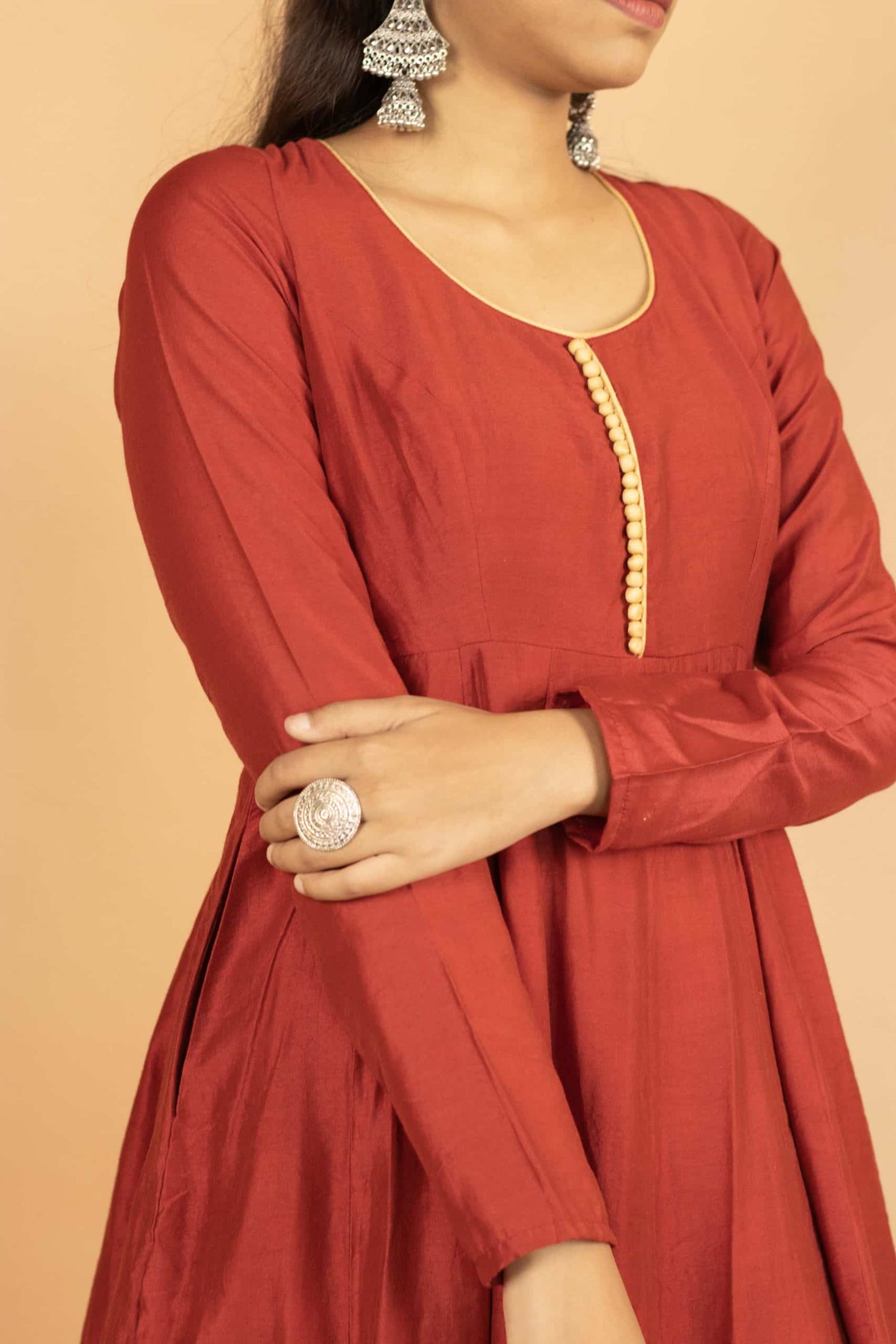 Deep Red Chanderi 16 Panel Anarkali set