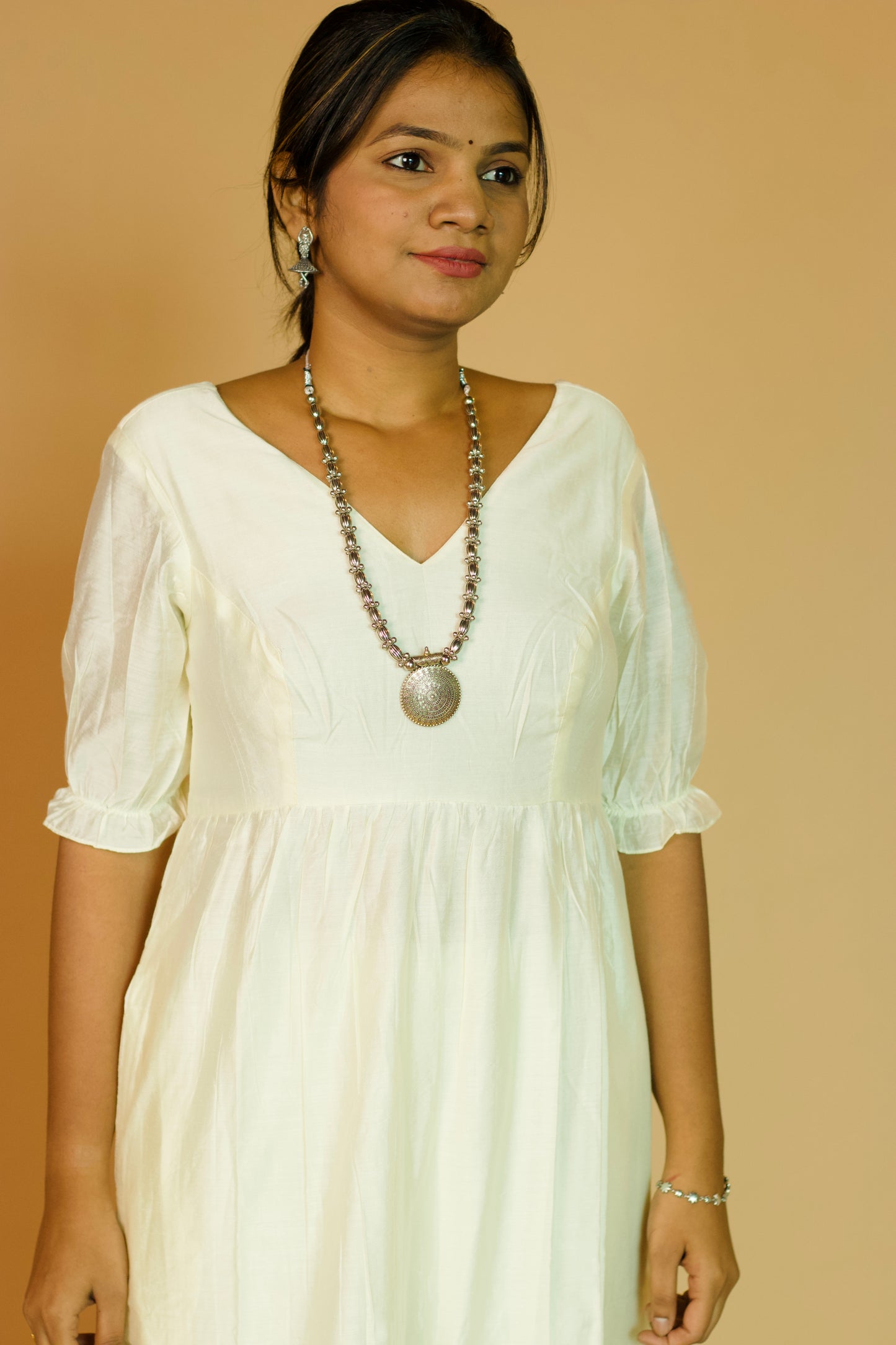 Ivory Chanderi ruffle maxi dress