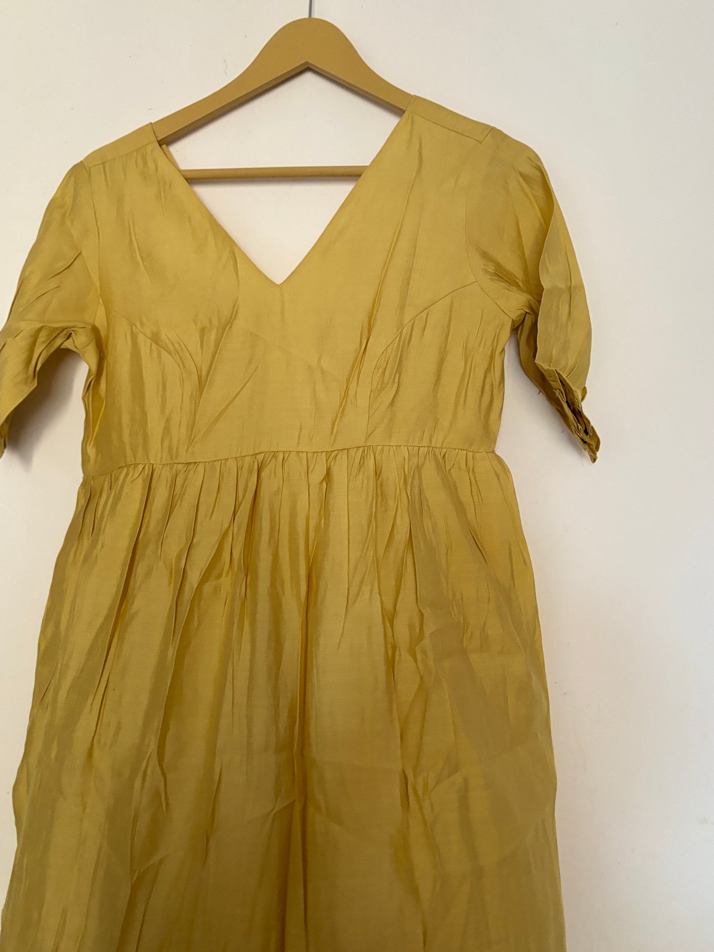 yellow gold Chanderi ruffle maxi dress
