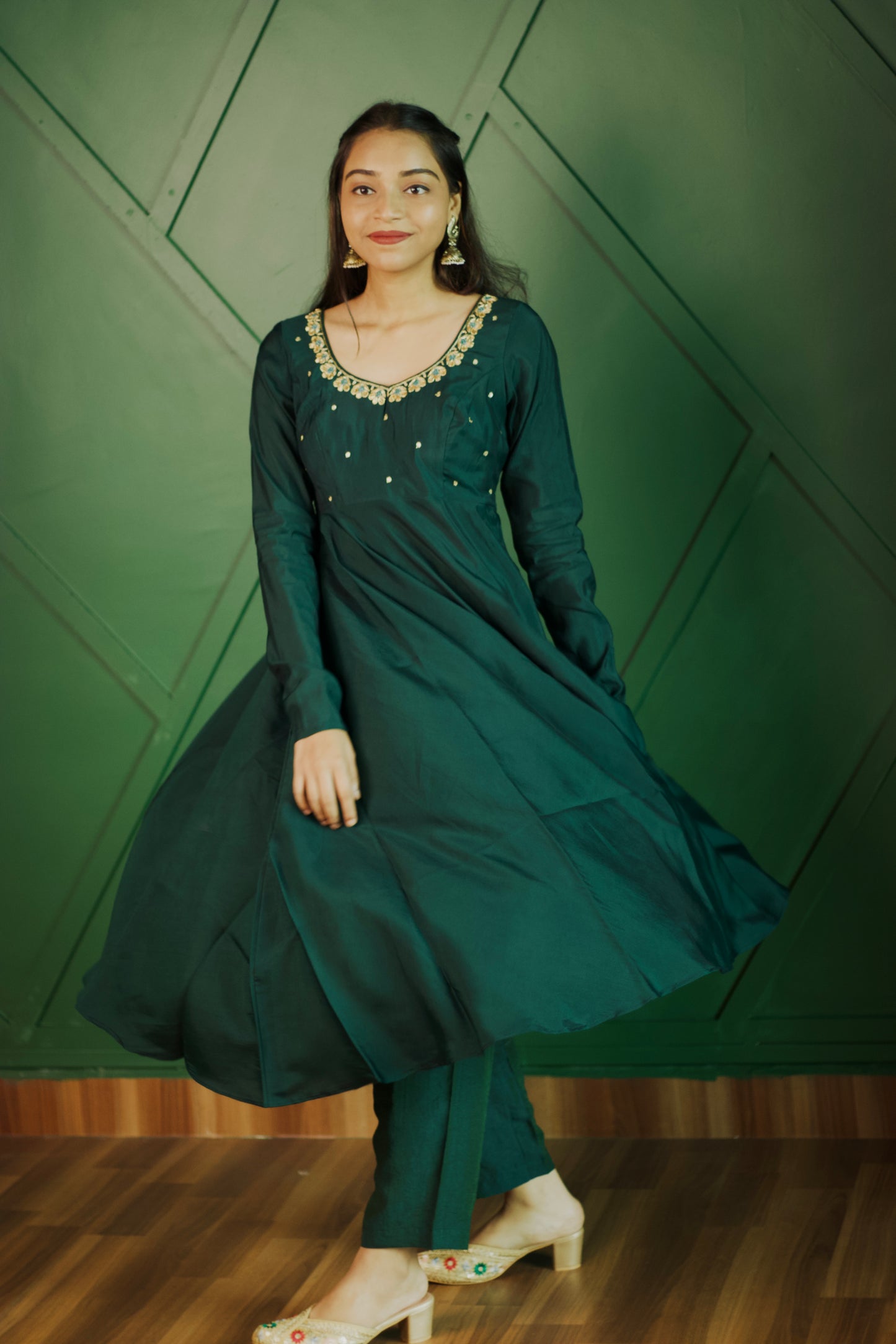 Green Zardosi Anarkali Set