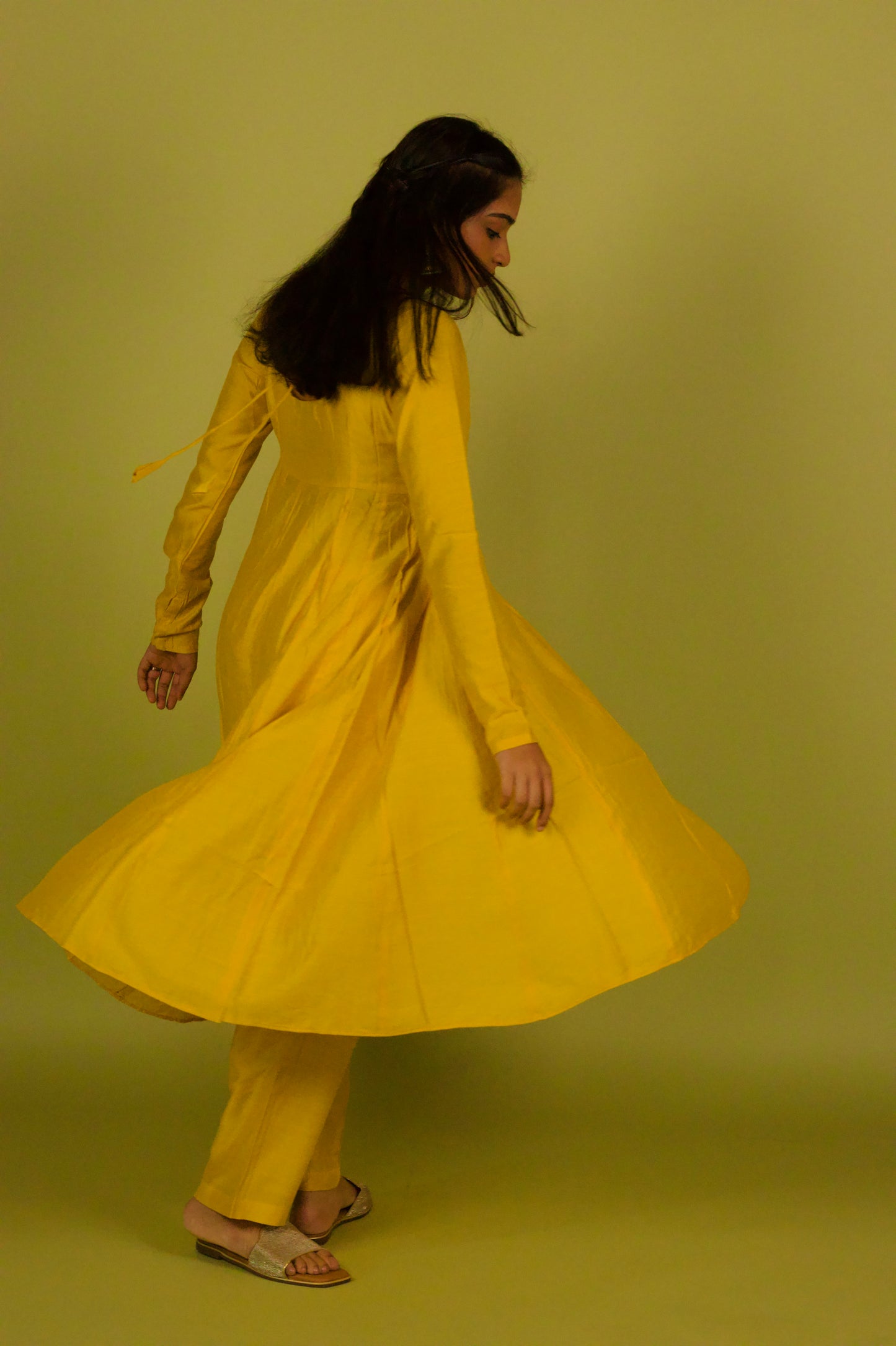 Yellow Chanderi 16 Panel Anarkali set