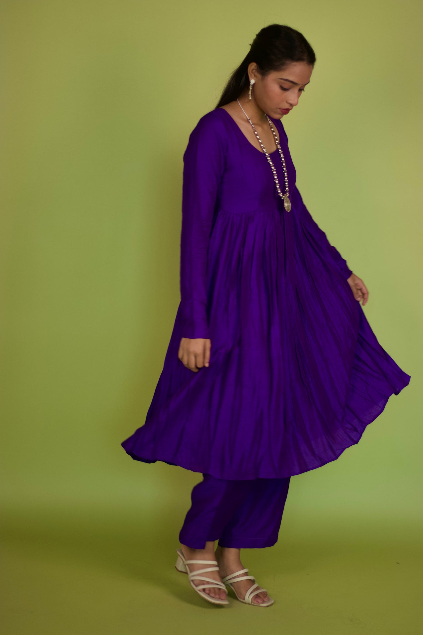 Violet Chanderi Round Neck Anarkali Set