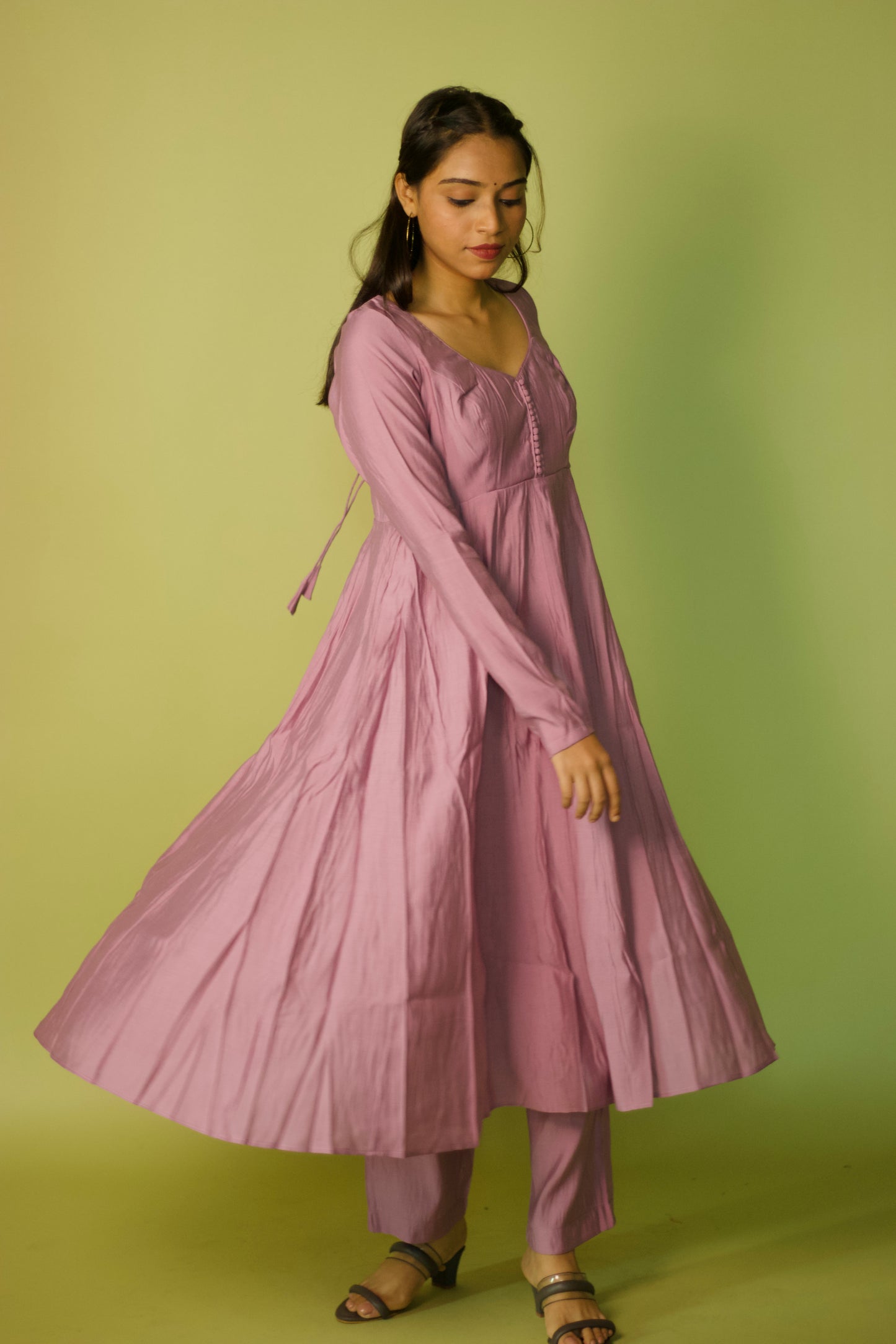 Lilac Chanderi 16 Panel Anarkali set