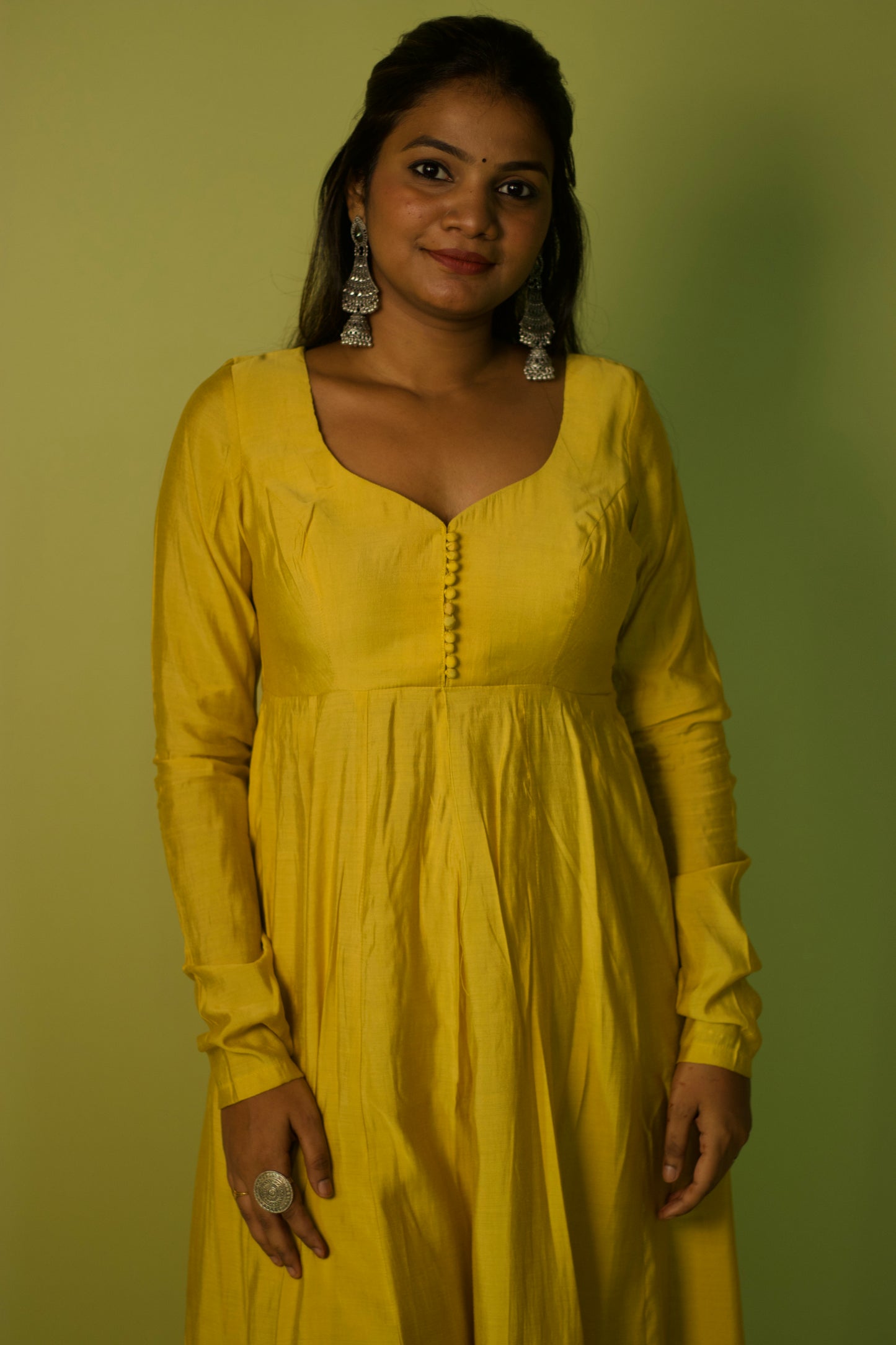 Gold Yellow Chanderi 16 Panel Anarkali set