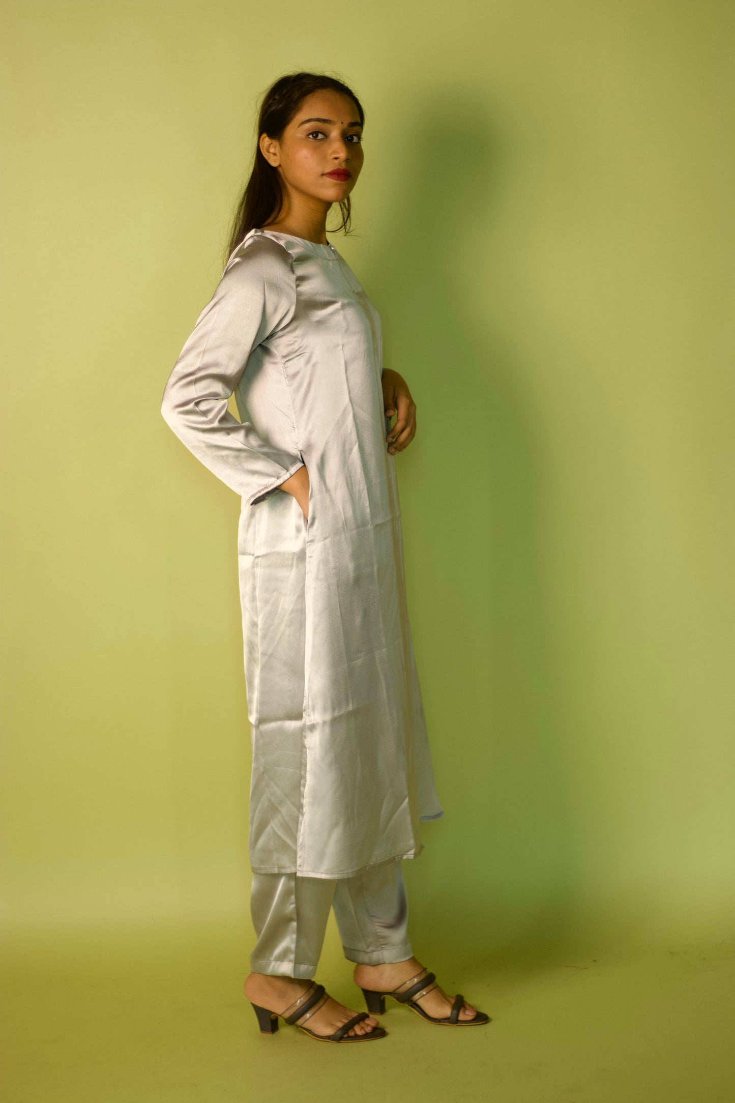 Gray Satin Glam Kurta Set