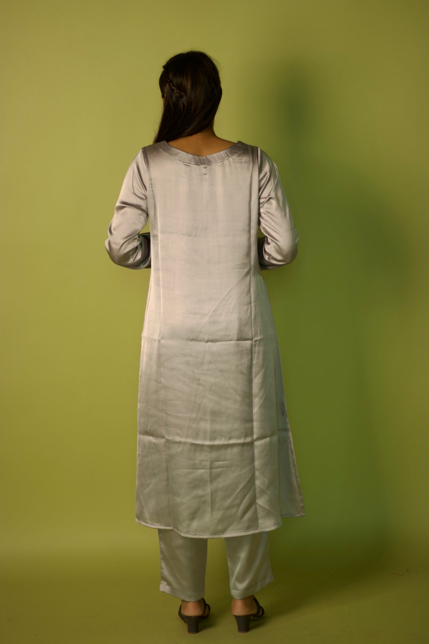 Gray Satin Glam Kurta Set