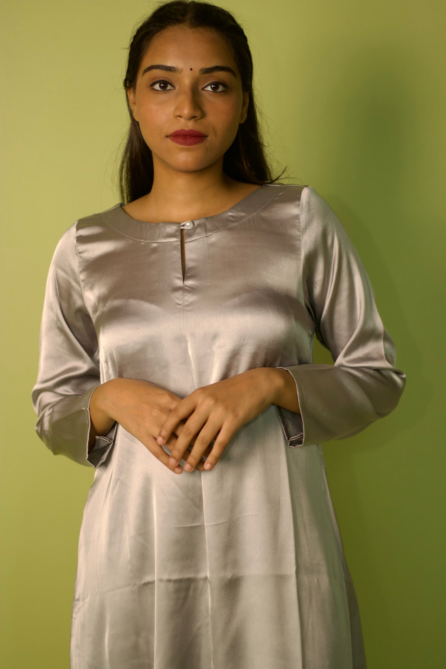 Gray Satin Glam Kurta Set