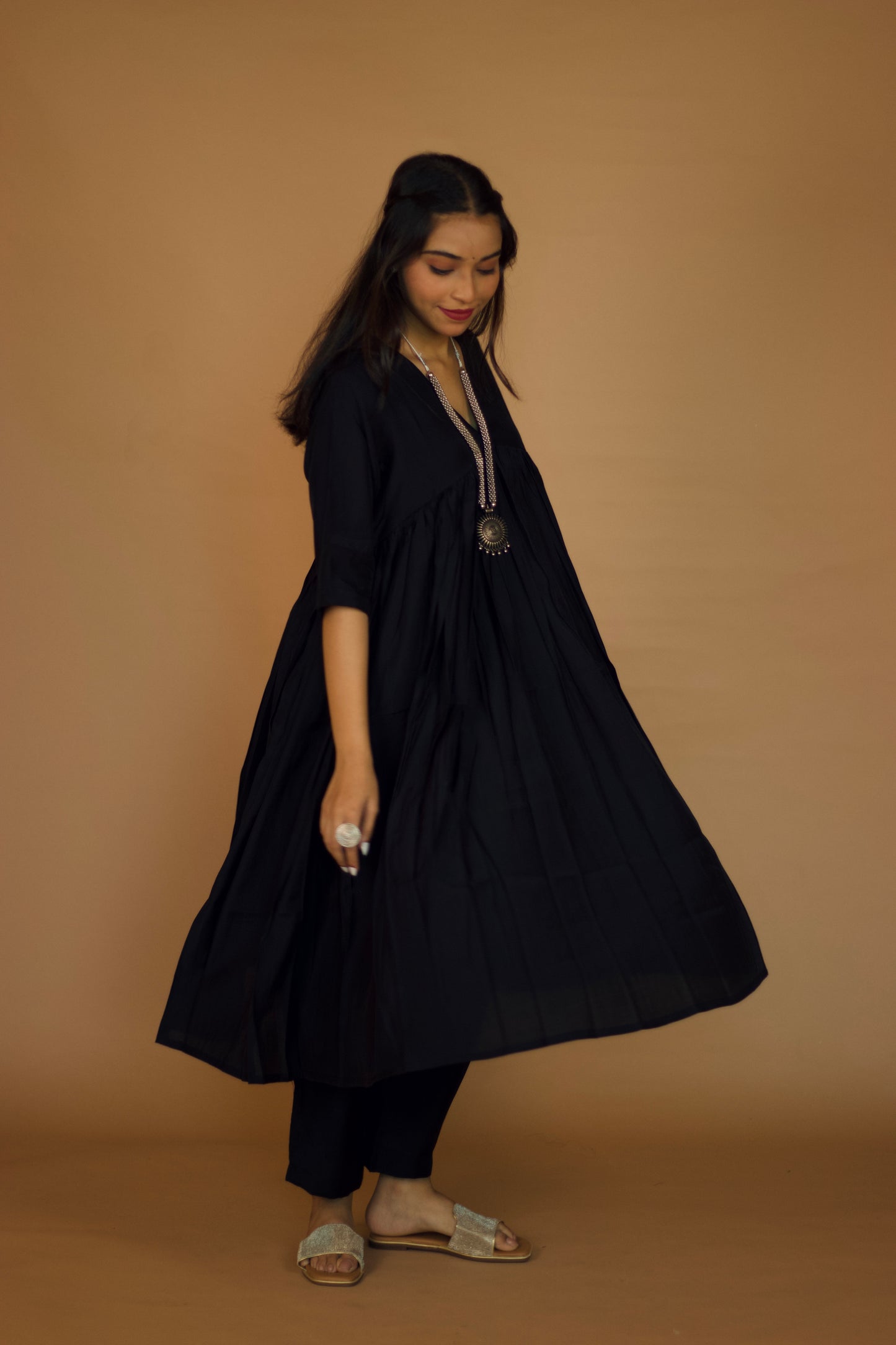 Royal Black Gathered Kurta set