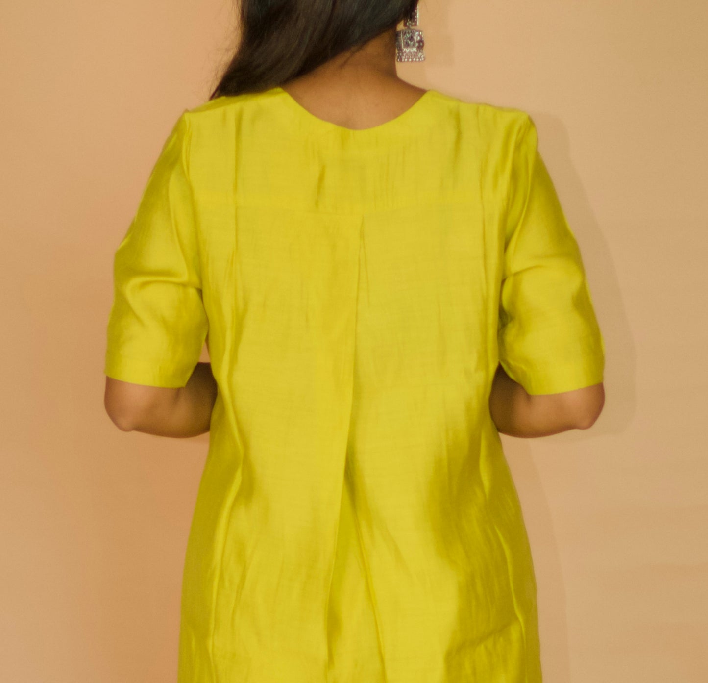 Lime Chanderi Box pleate Kurta set