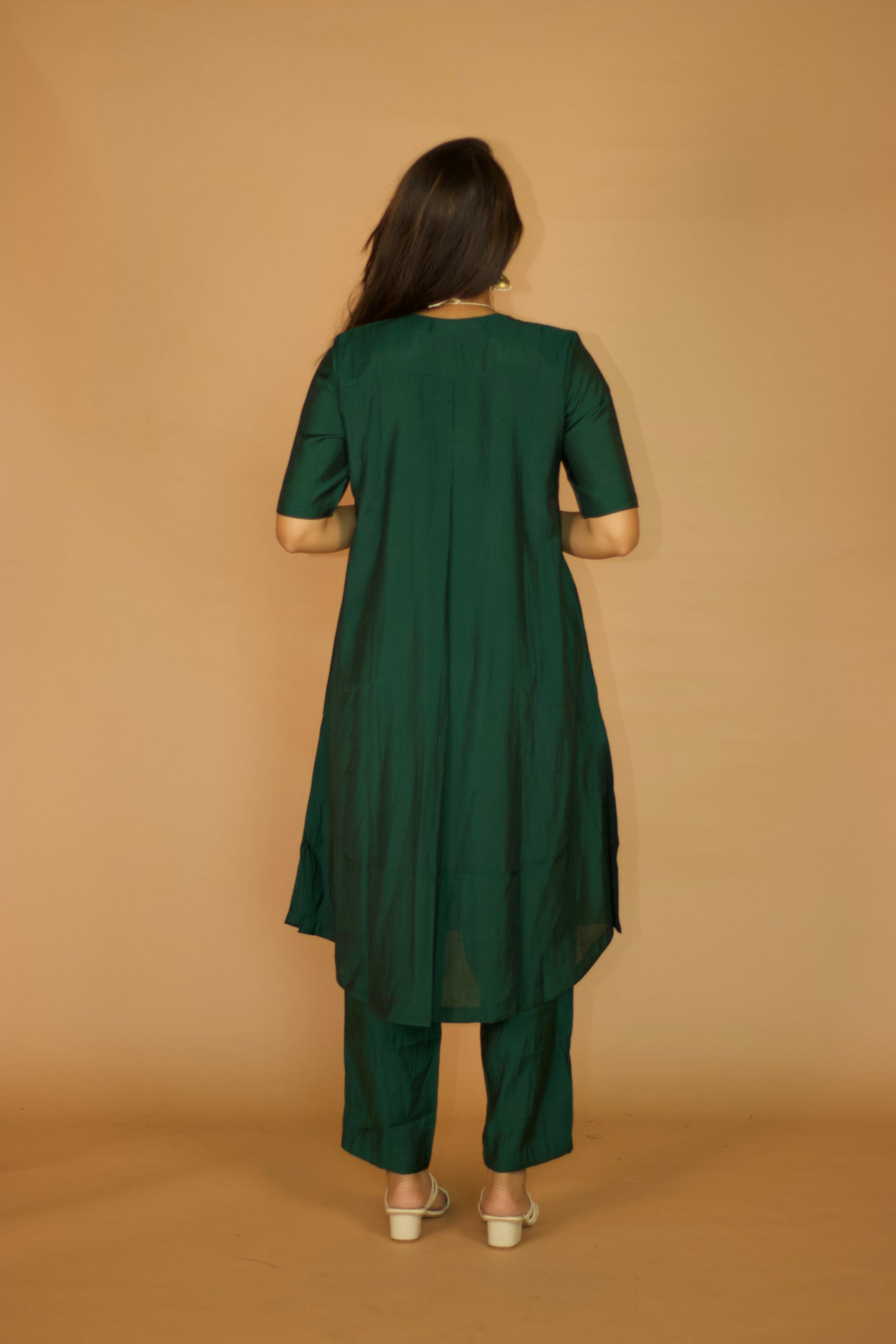 Deep Green Chanderi Box pleate Kurta set