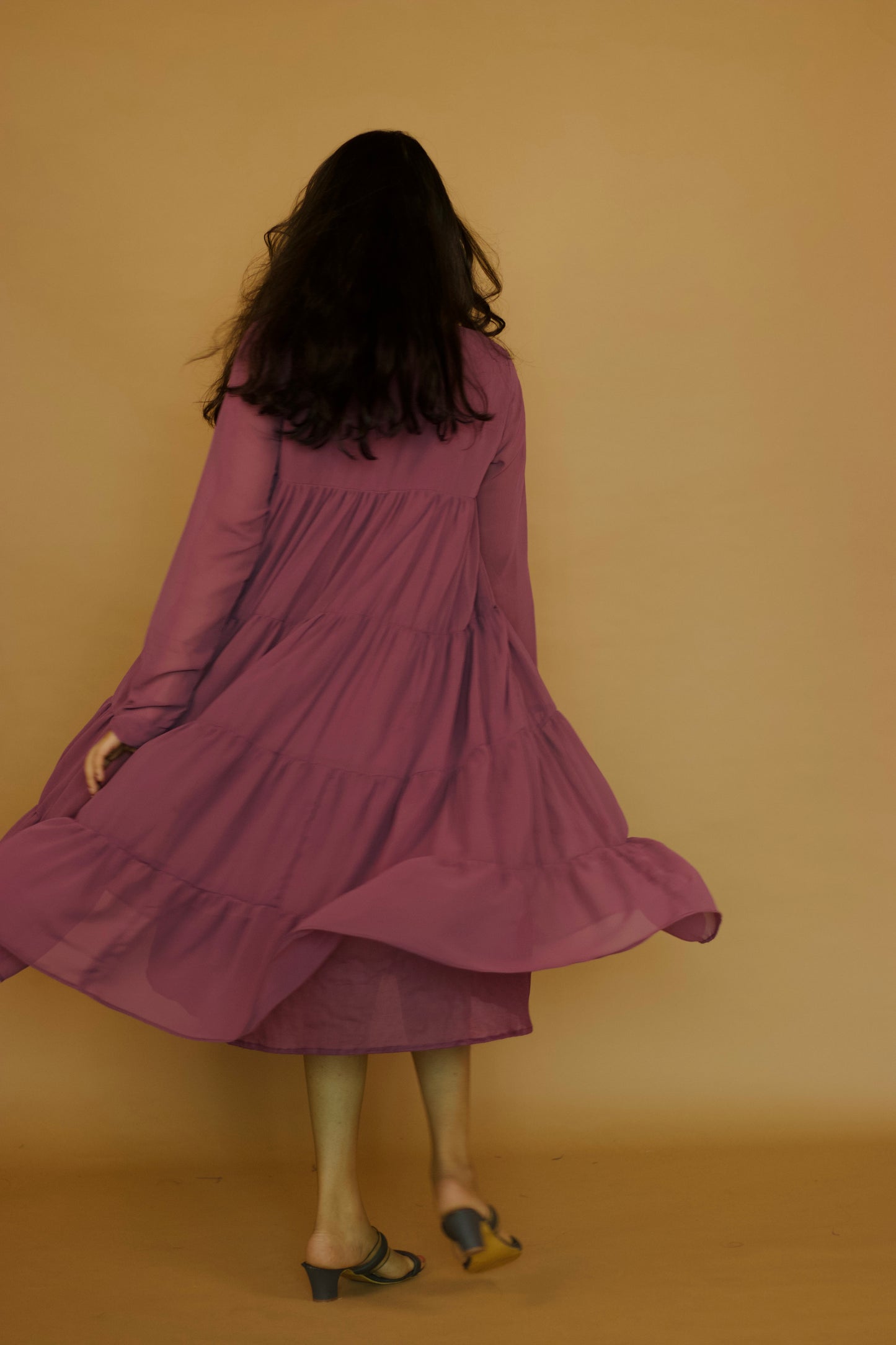 Mauve georgette Tiered Maxi Dress