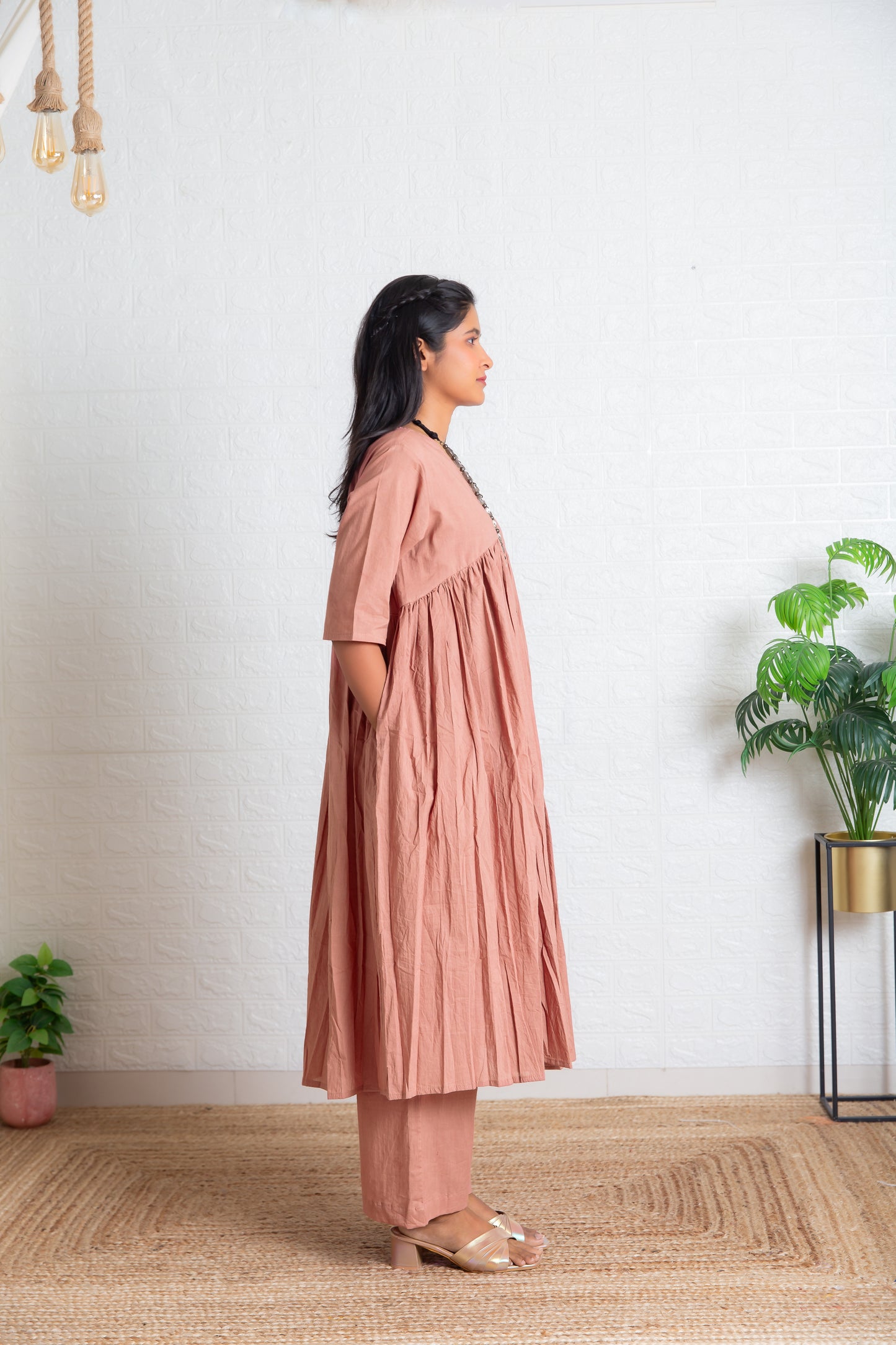 Blush Pink Mul Gathered Kurta set