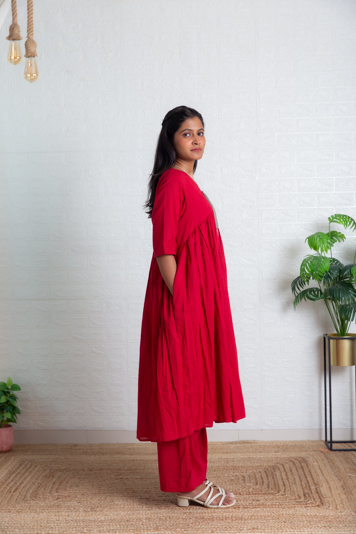 Red Mul Gathered Kurta set