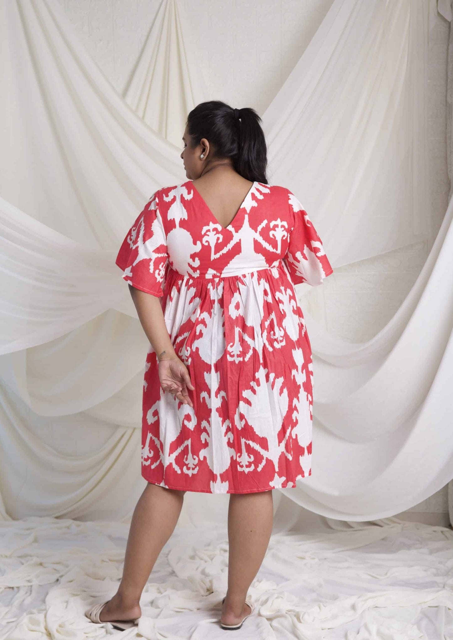 Cotton Ruffle V-Neck Dress: Pink