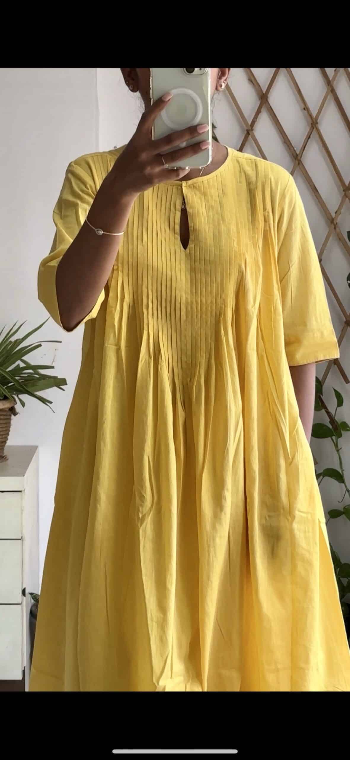 Pastel yellow Mul Pleated kurta Set