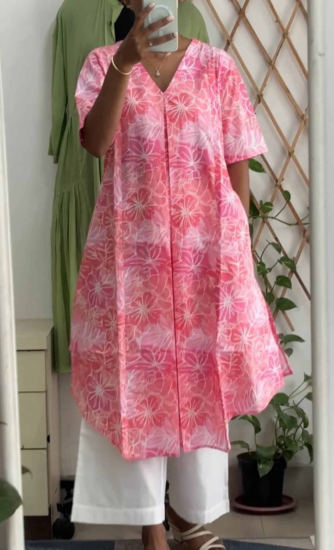 Abstract Pink Rojana Kurta set