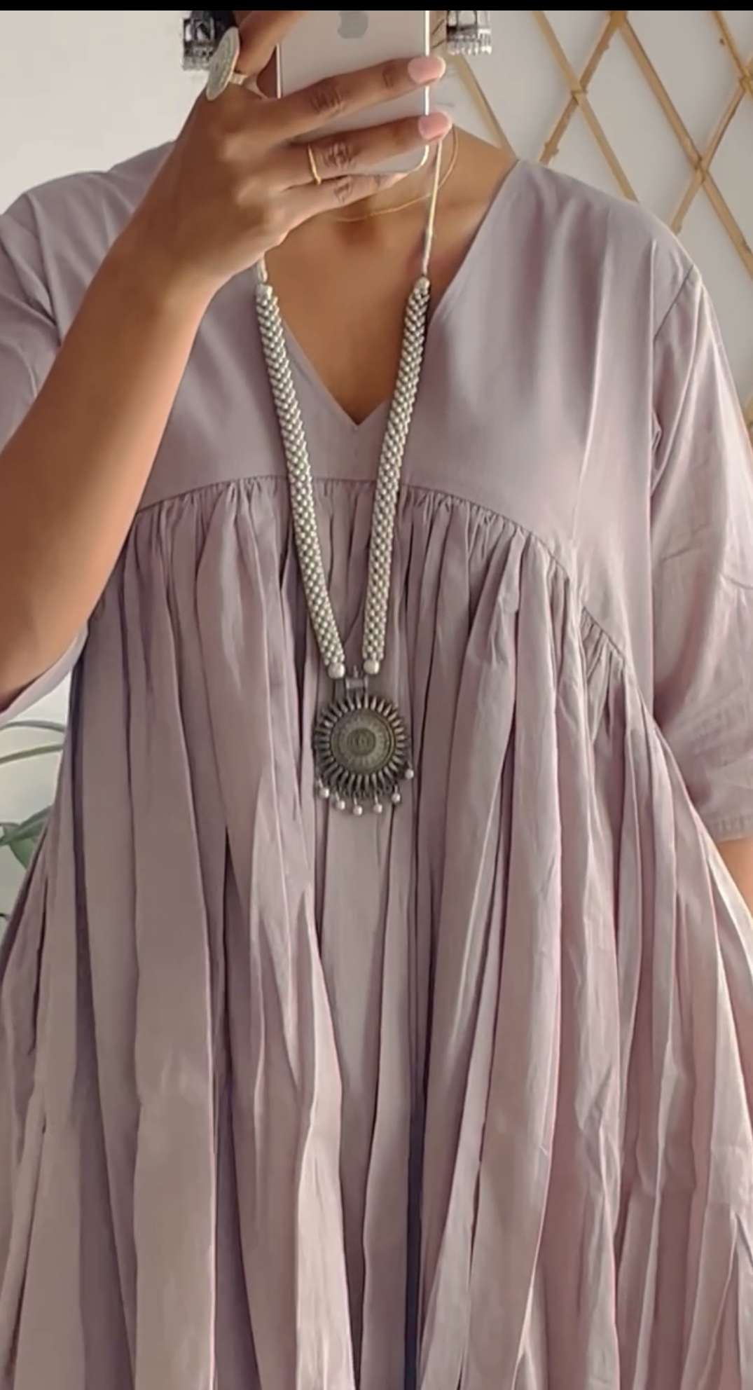 Grey Mul Gathered Kurta set
