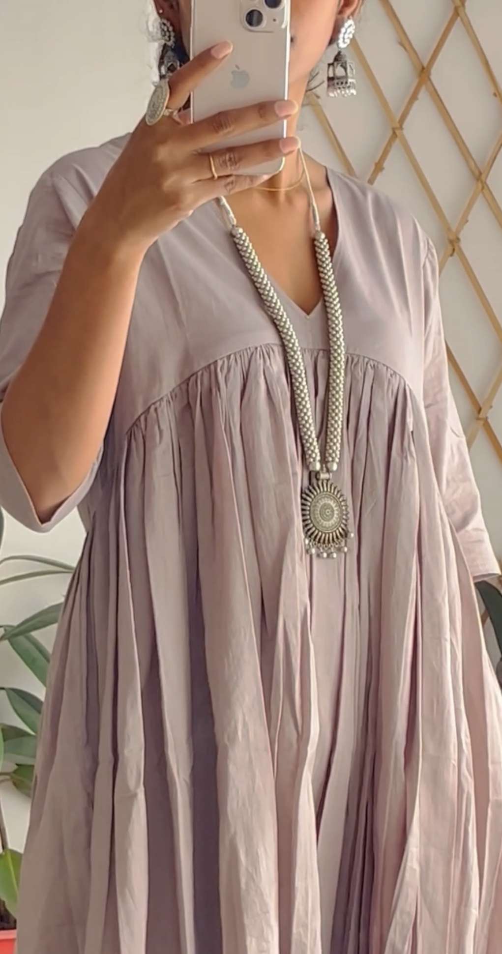 Grey Mul Gathered Kurta set