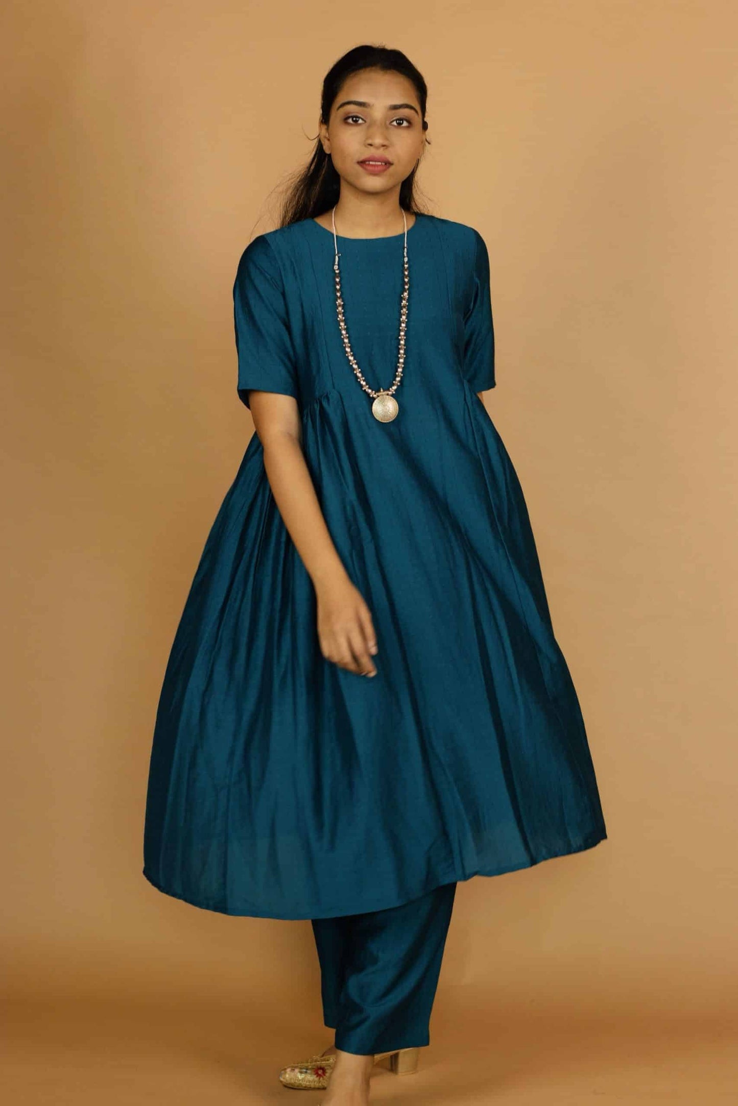 Teal Dobby Chanderi Khawab Kurta set