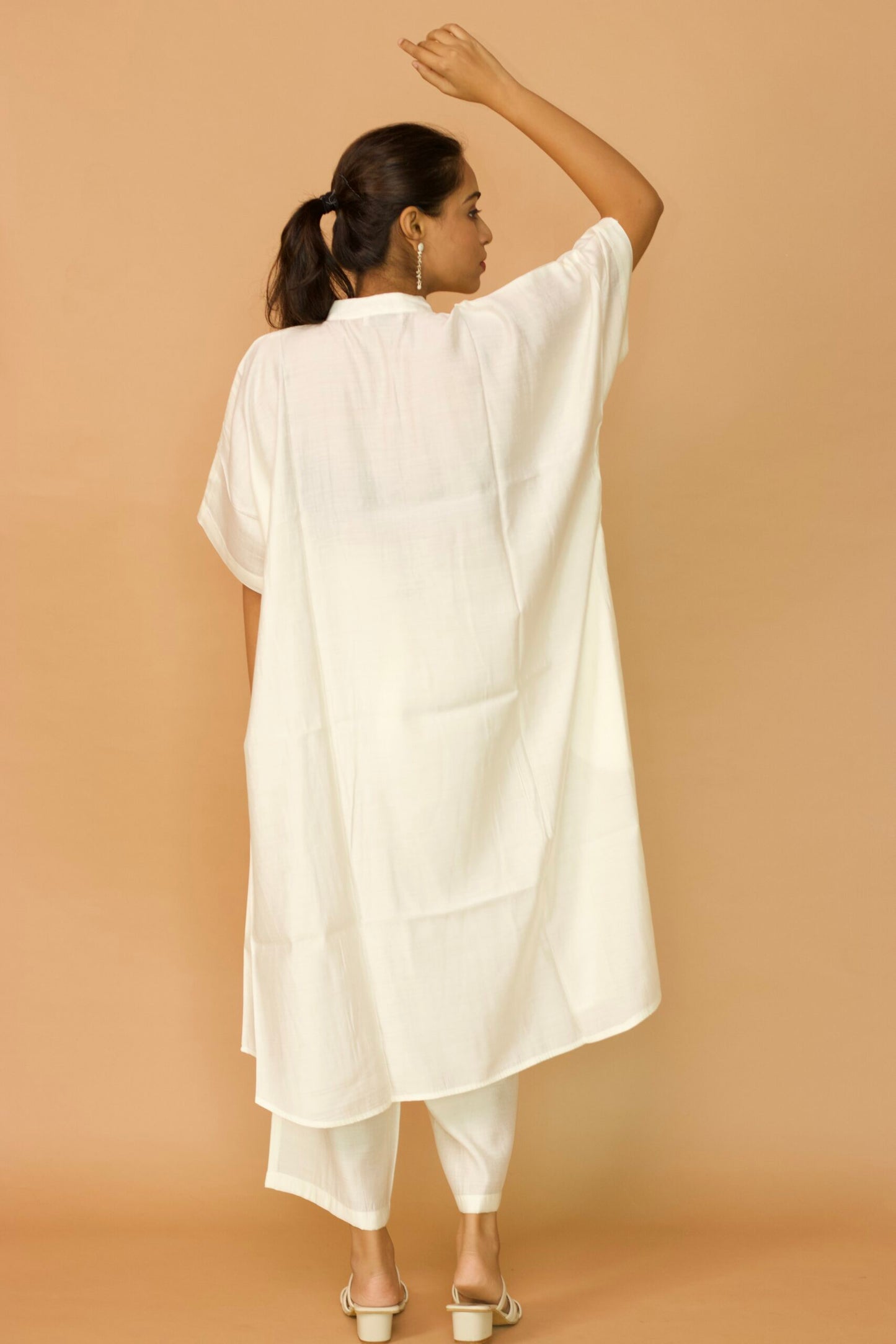 Ivory Chanderi Kaftan Pleated Kurta set