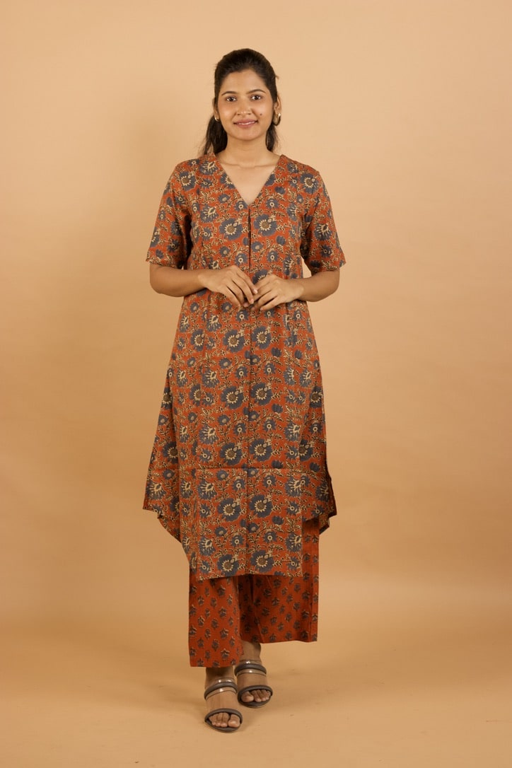 Abstract Pink Rojana Kurta set