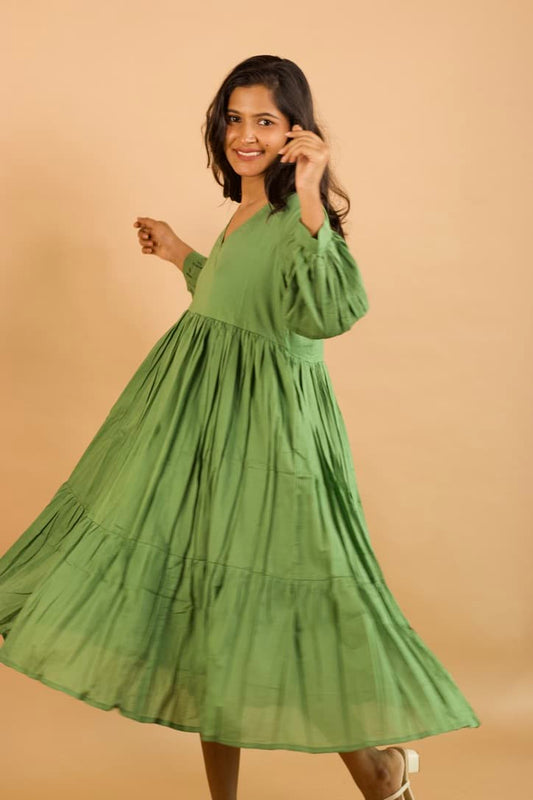 Green Mul Tiered Dress