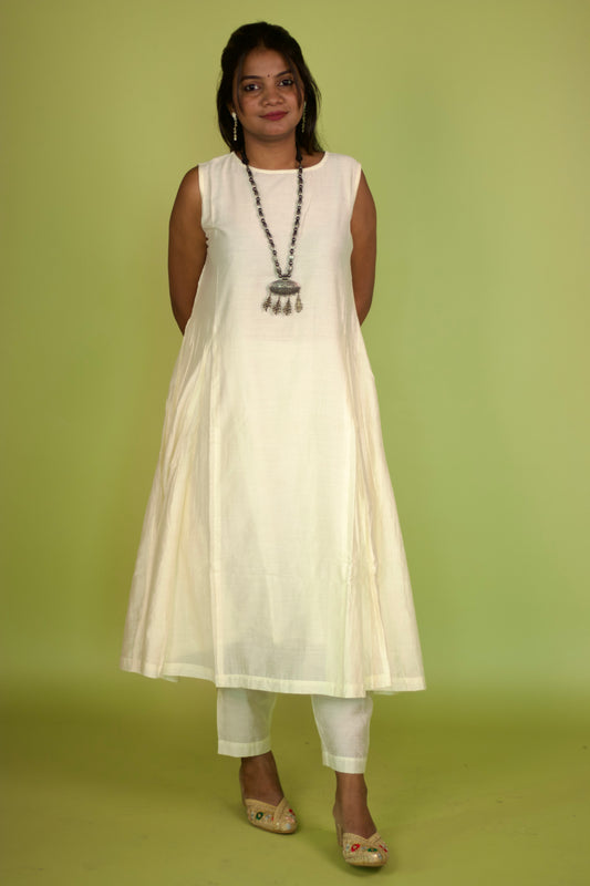 Ivory Chanderi sleeveless Kali kurta set