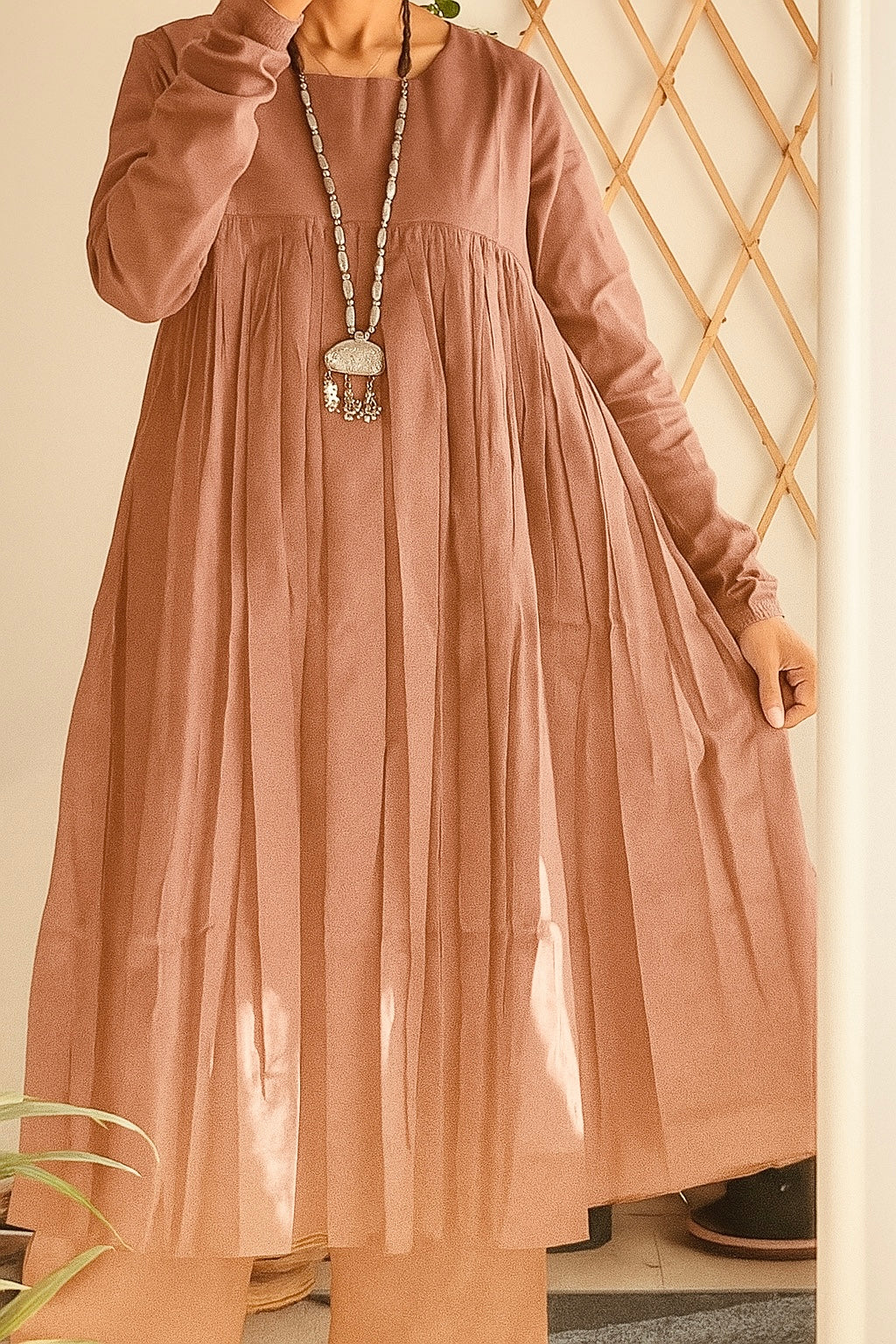 Blush pink Chudi Sleeves Mul Gathered Kurta set