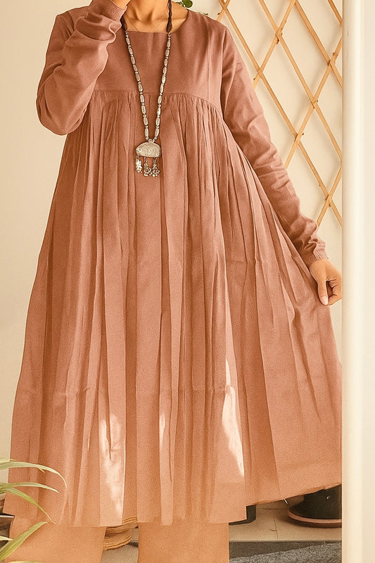 Blush pink Chudi Sleeves Mul Gathered Kurta set
