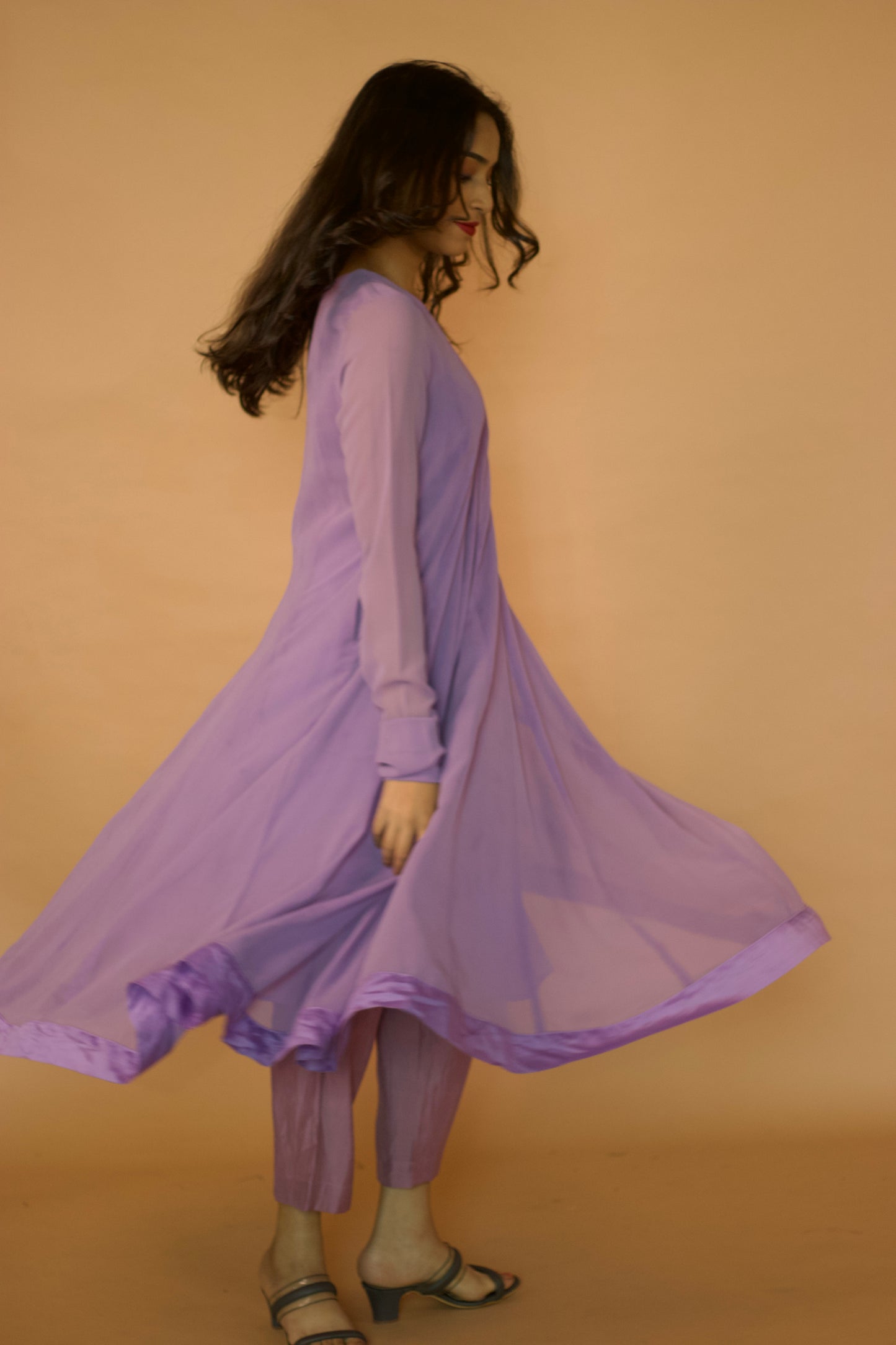 Lilac Georgette Kalidar Anarkali Set