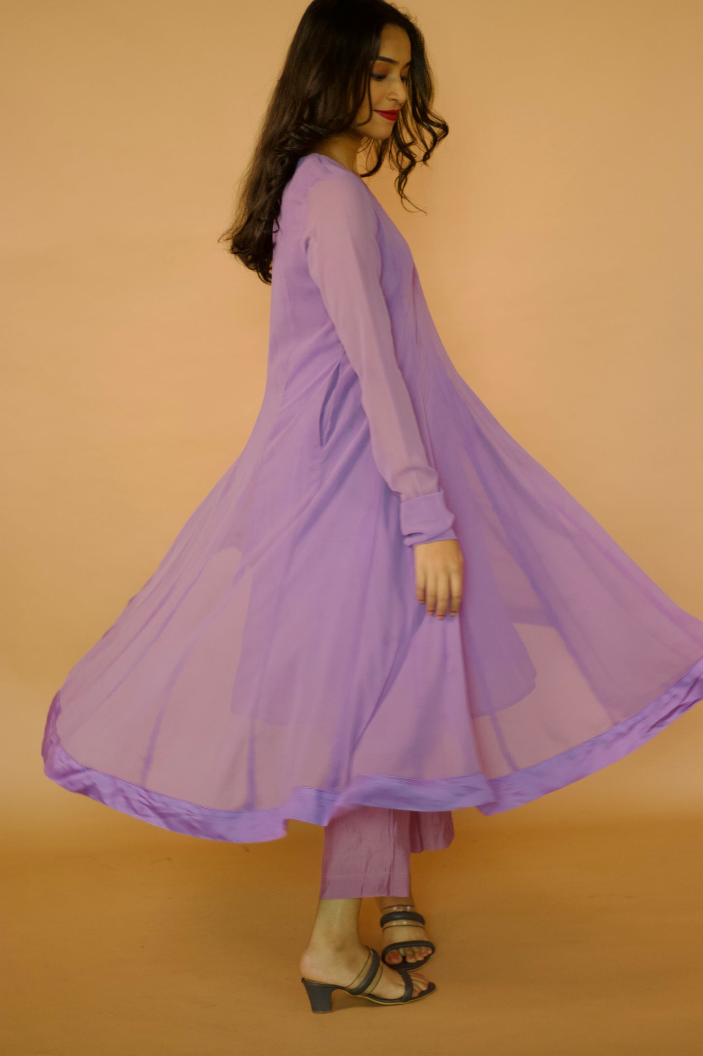 Lilac Georgette Kalidar Anarkali Set