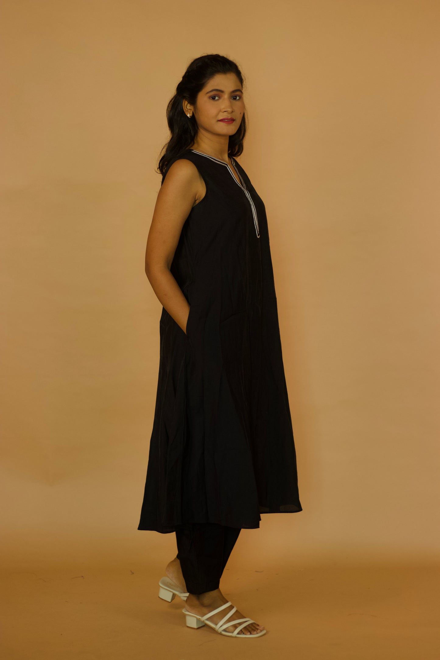 Royal Black A-Line Gotta patti kurta Set