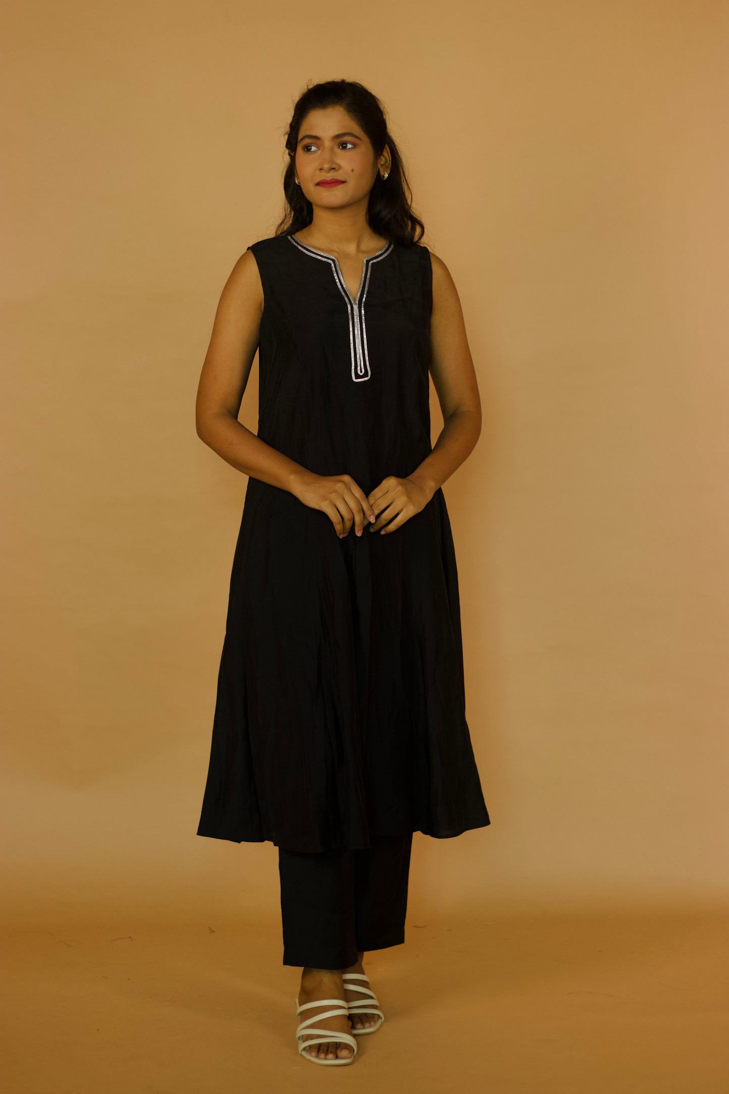 Royal Black A-Line Gotta patti kurta Set