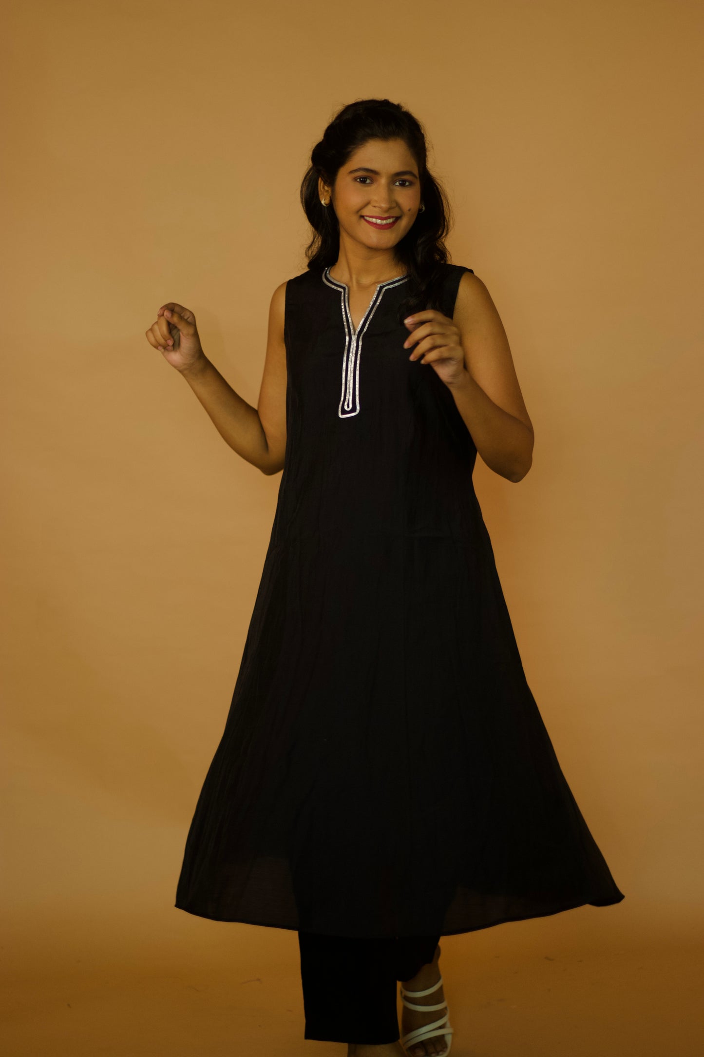 Royal Black A-Line Gotta patti kurta Set