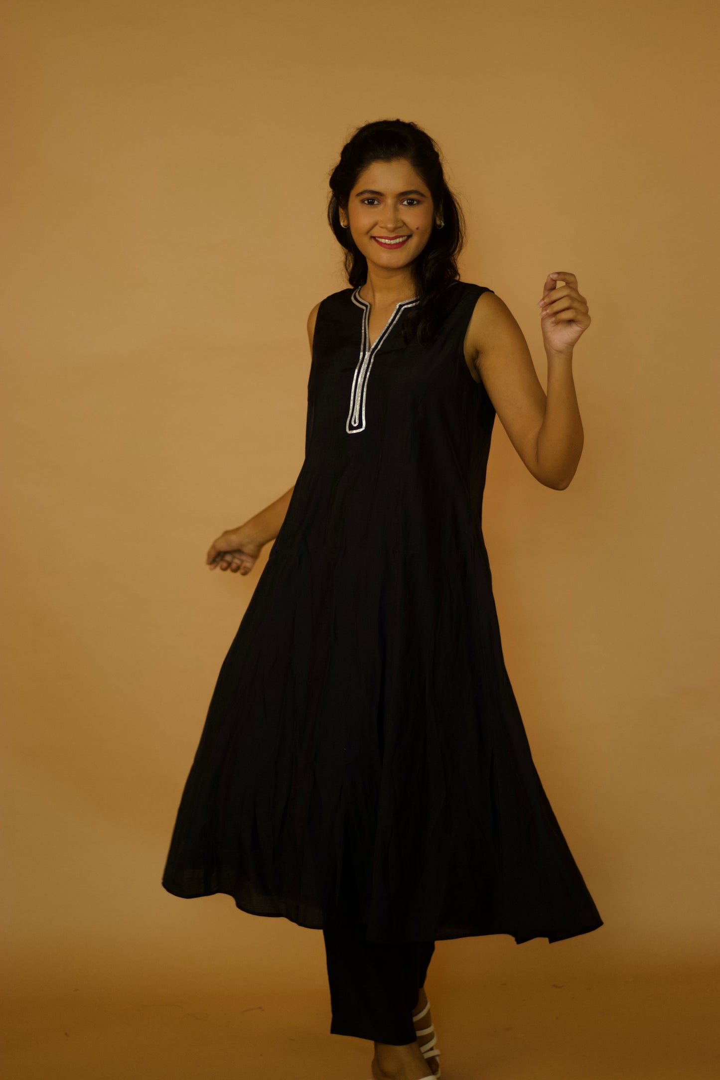 Royal Black A-Line Gotta patti kurta Set