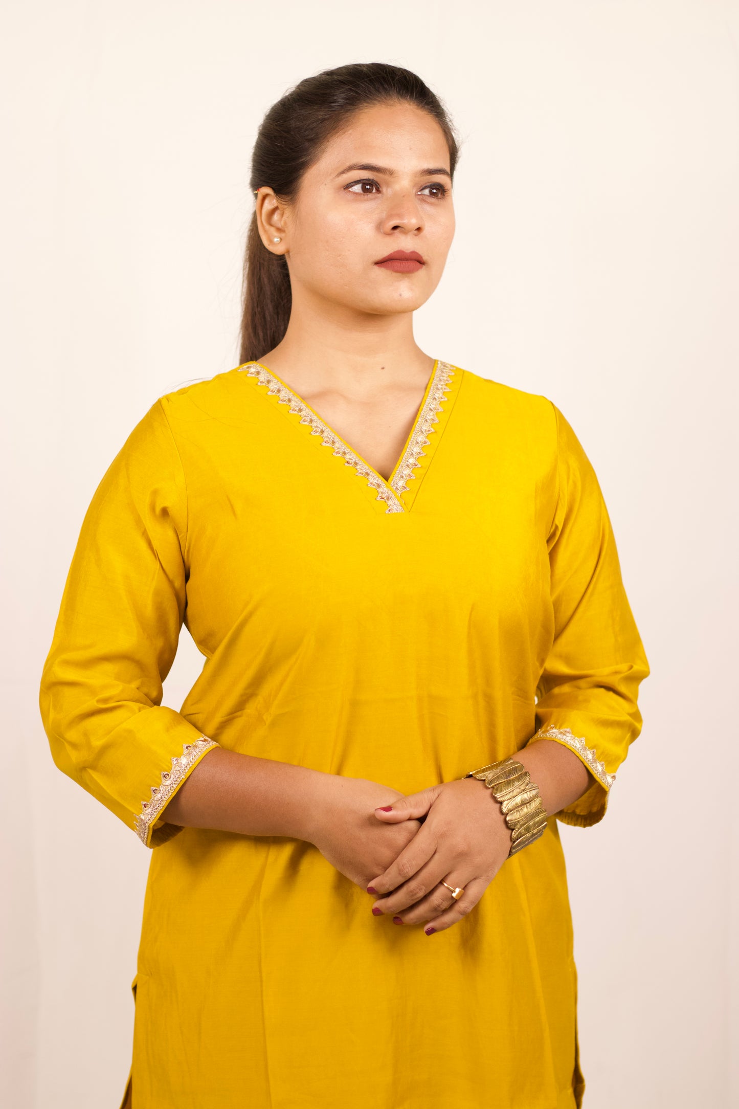 Yellow Chanderi Lace Kurta Set