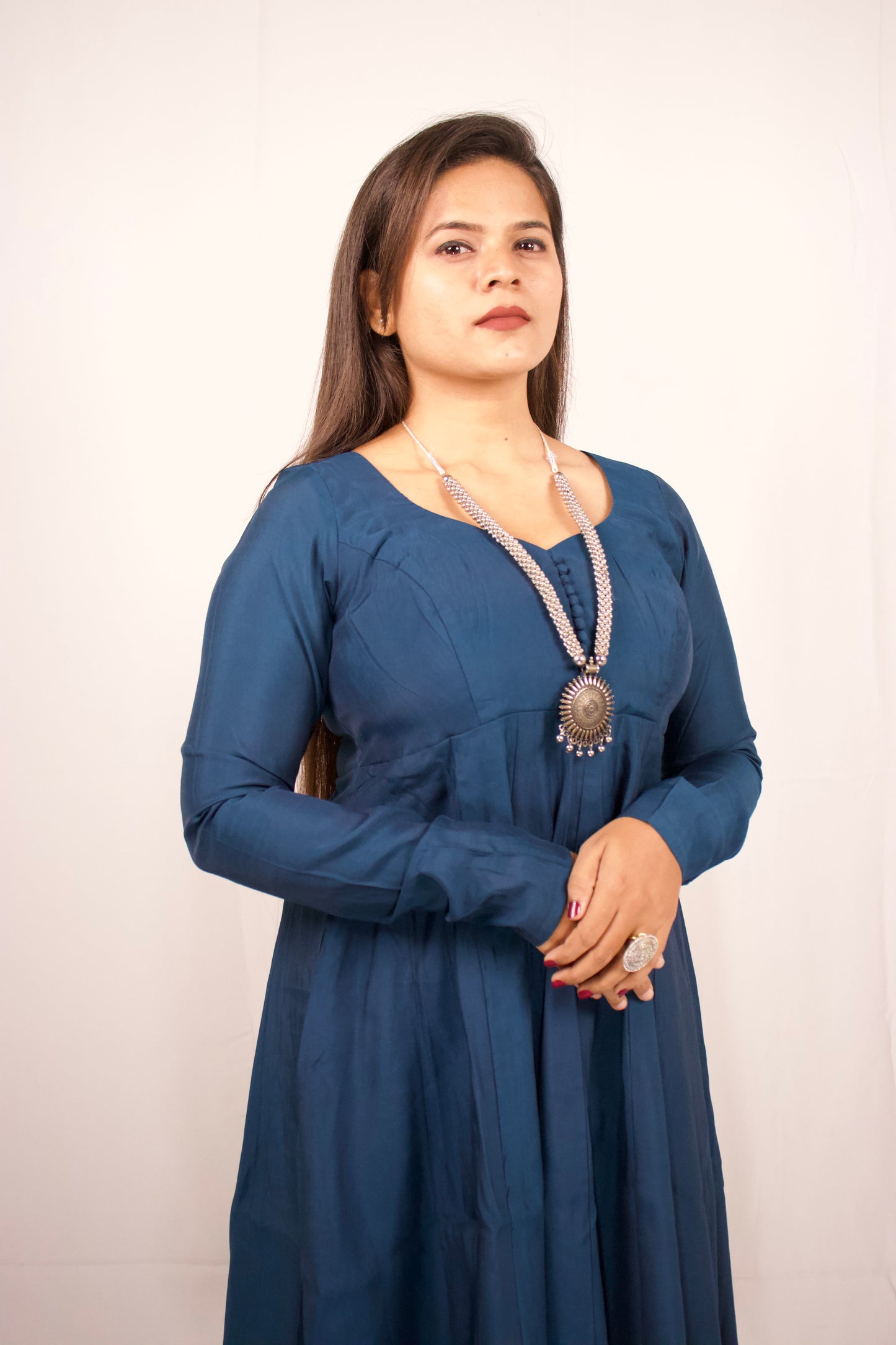 Blue Chanderi 16 Panel AnarKali Set