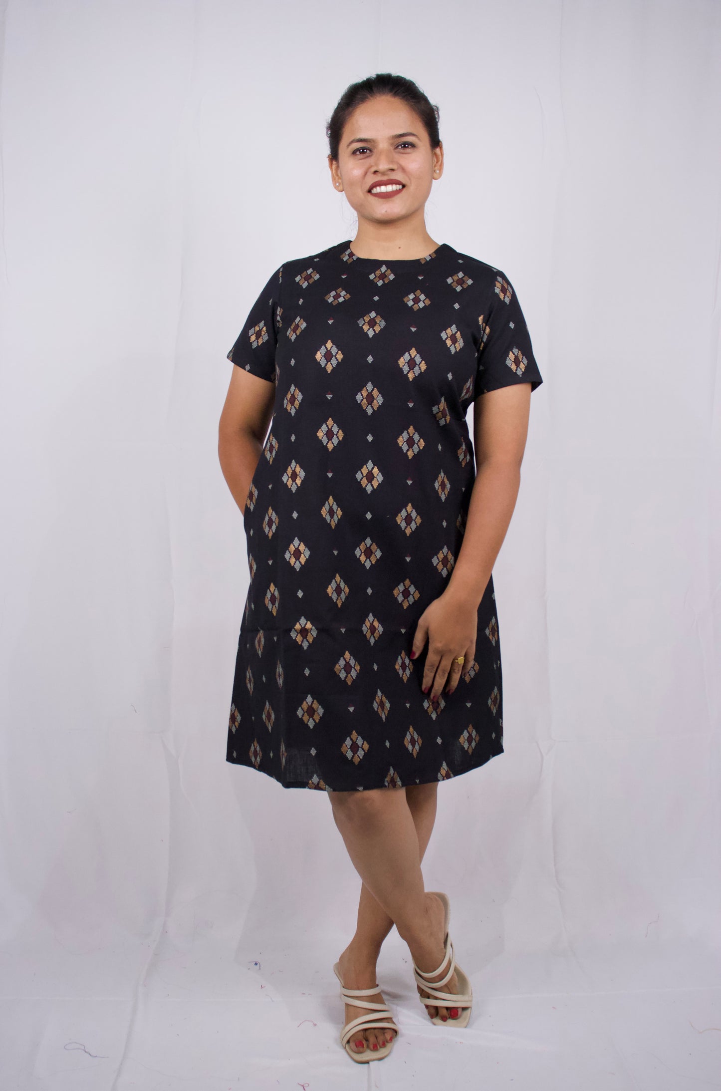 Black Printed Keyhole Dress
