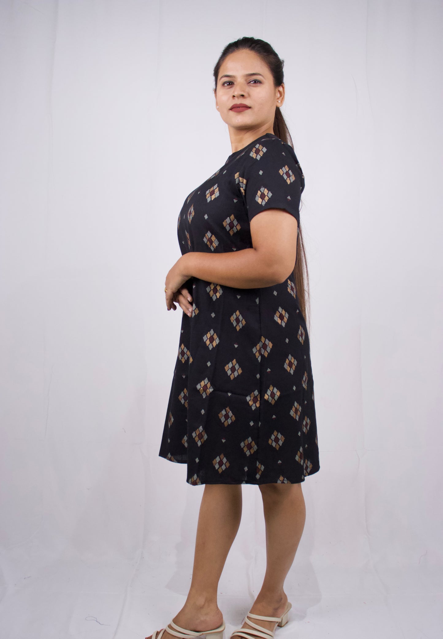 Black Printed Keyhole Dress