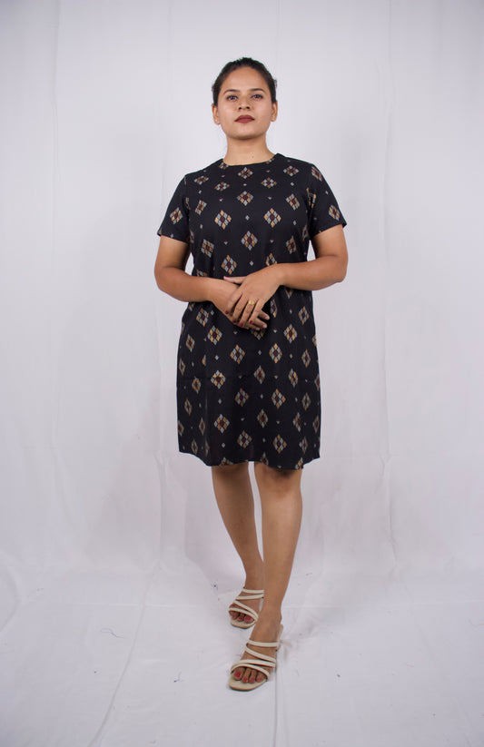 Black Printed Keyhole Dress
