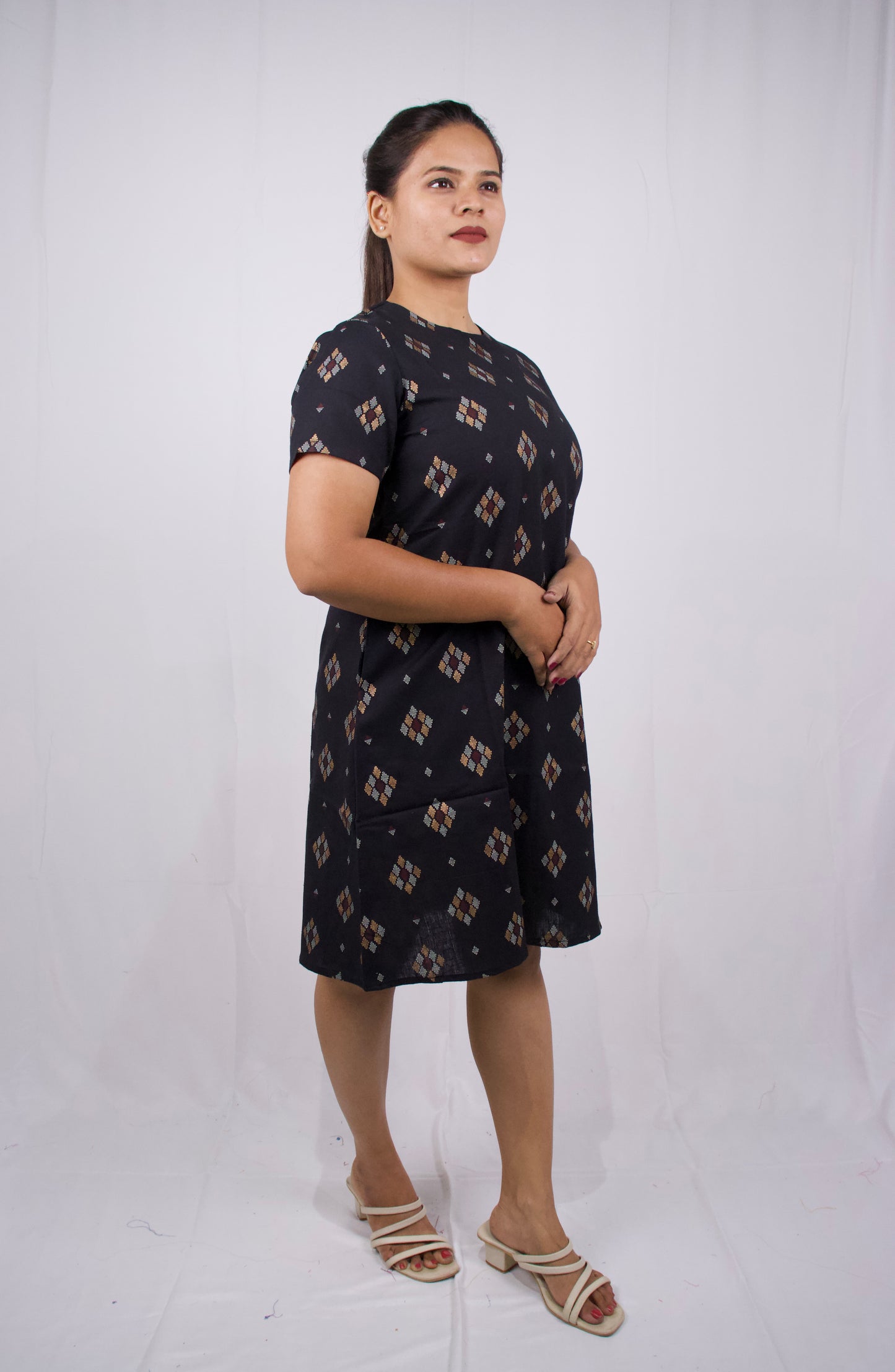 Black Printed Keyhole Dress