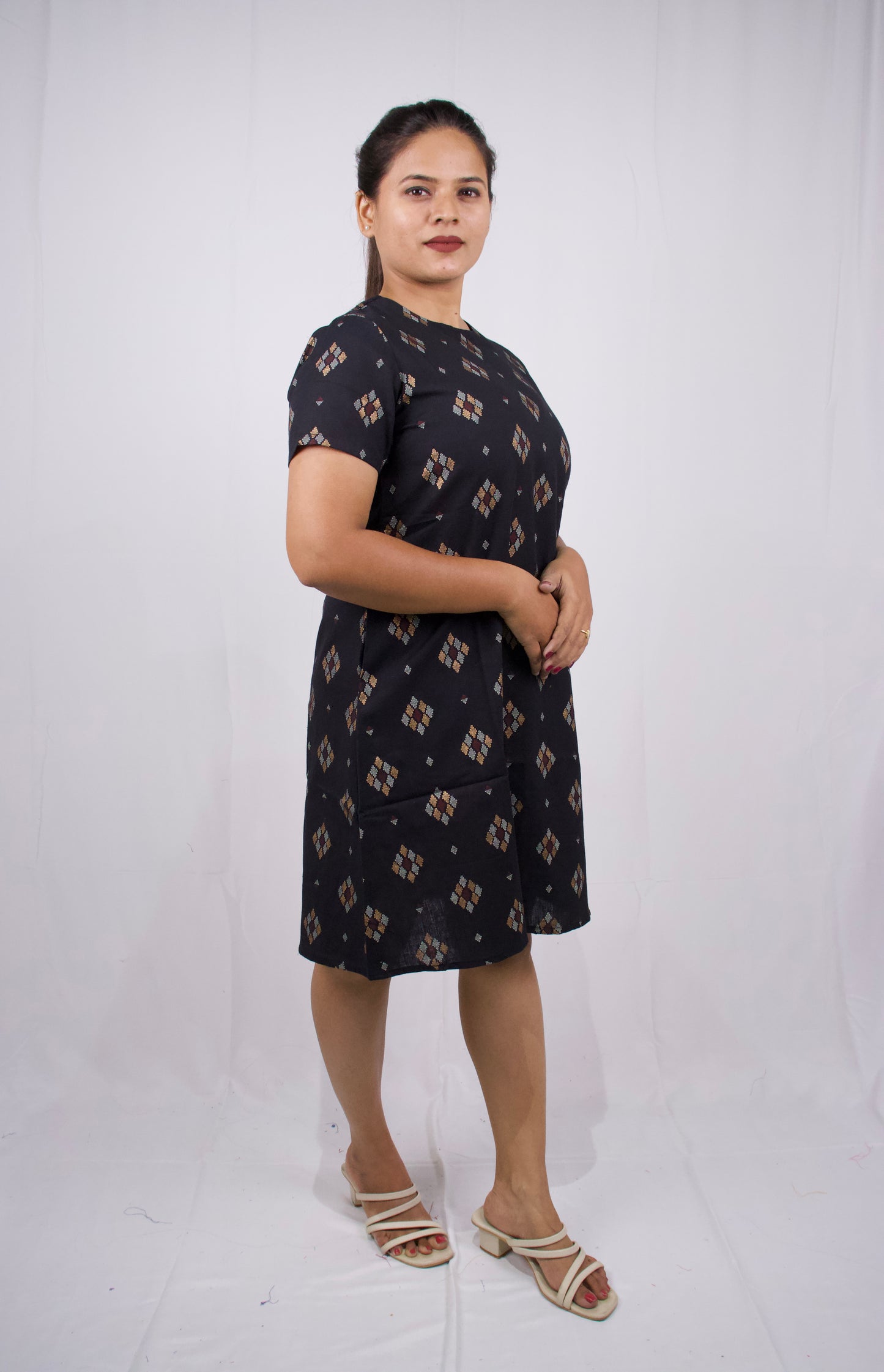 Black Printed Keyhole Dress