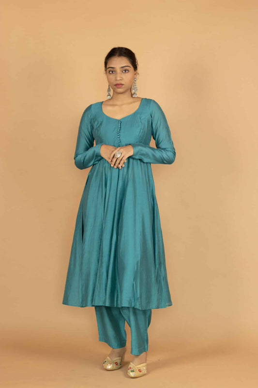 Teal Chanderi 16 Panel Anarkali set