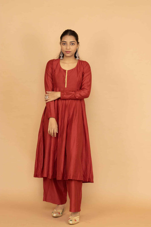 Deep Red Chanderi 16 Panel Anarkali set