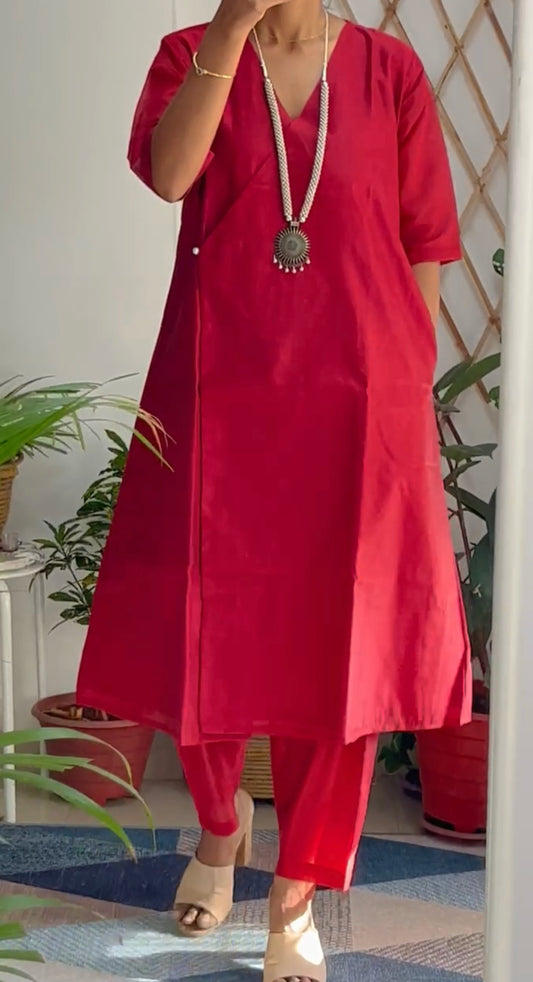 Maroon Angrakha Kurta Set